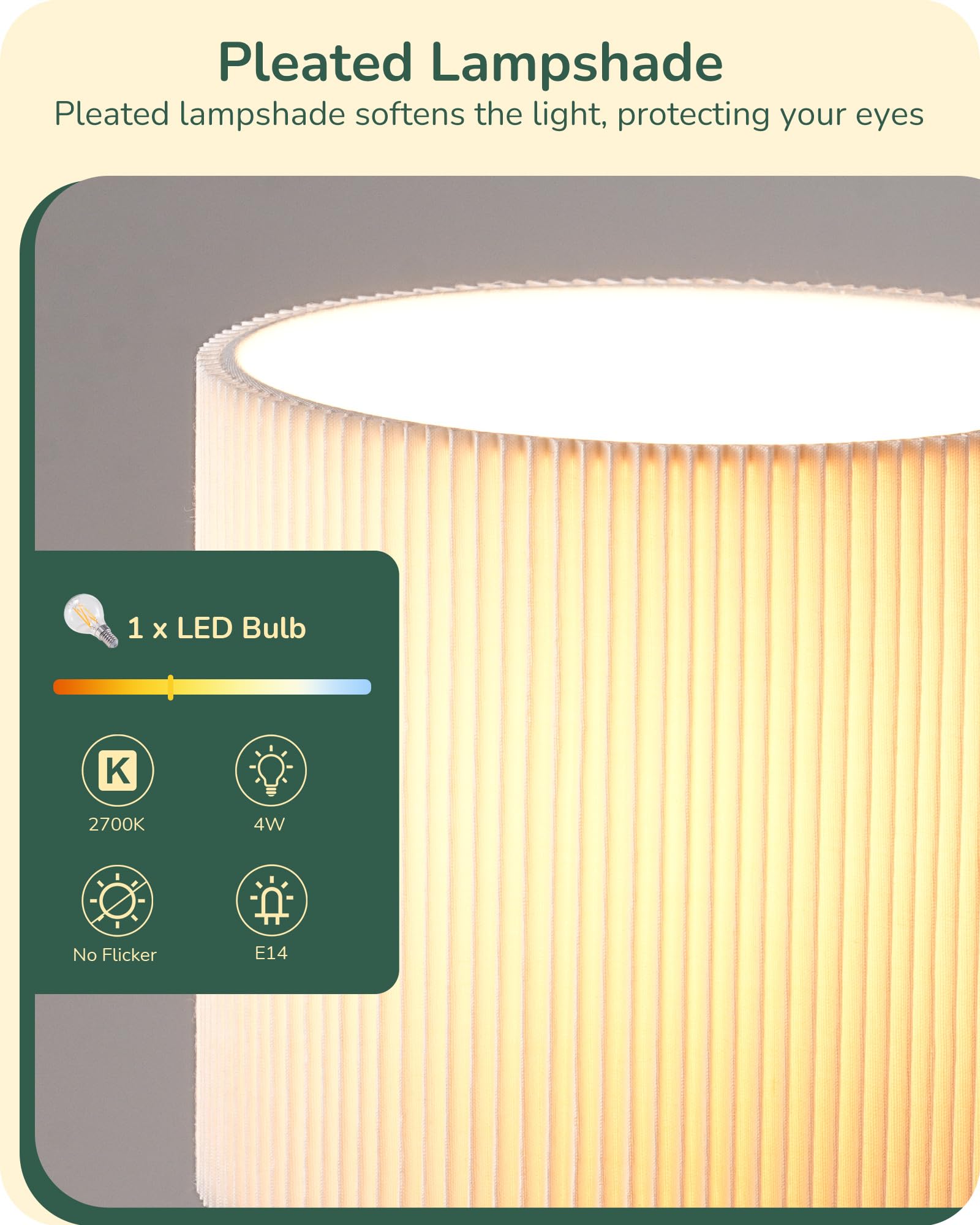 EDISHINE Table Lamp, Antique Bronze Diamond Metal Cage Base & Cream Coloured Pleated Lampshade, E14 Socket - Image 2