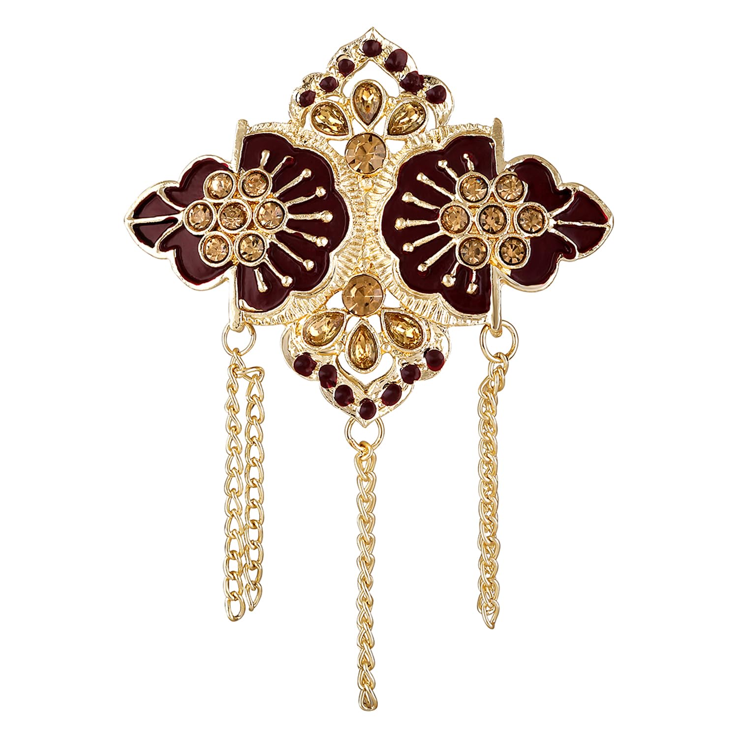 Mahi Maroon Meenakari Work Hanging Chains and Crystals Floral Brooch for Men (BP1101127GMar) (B0CN35KP2C) Amazon Price History, Amazon Price Tracker