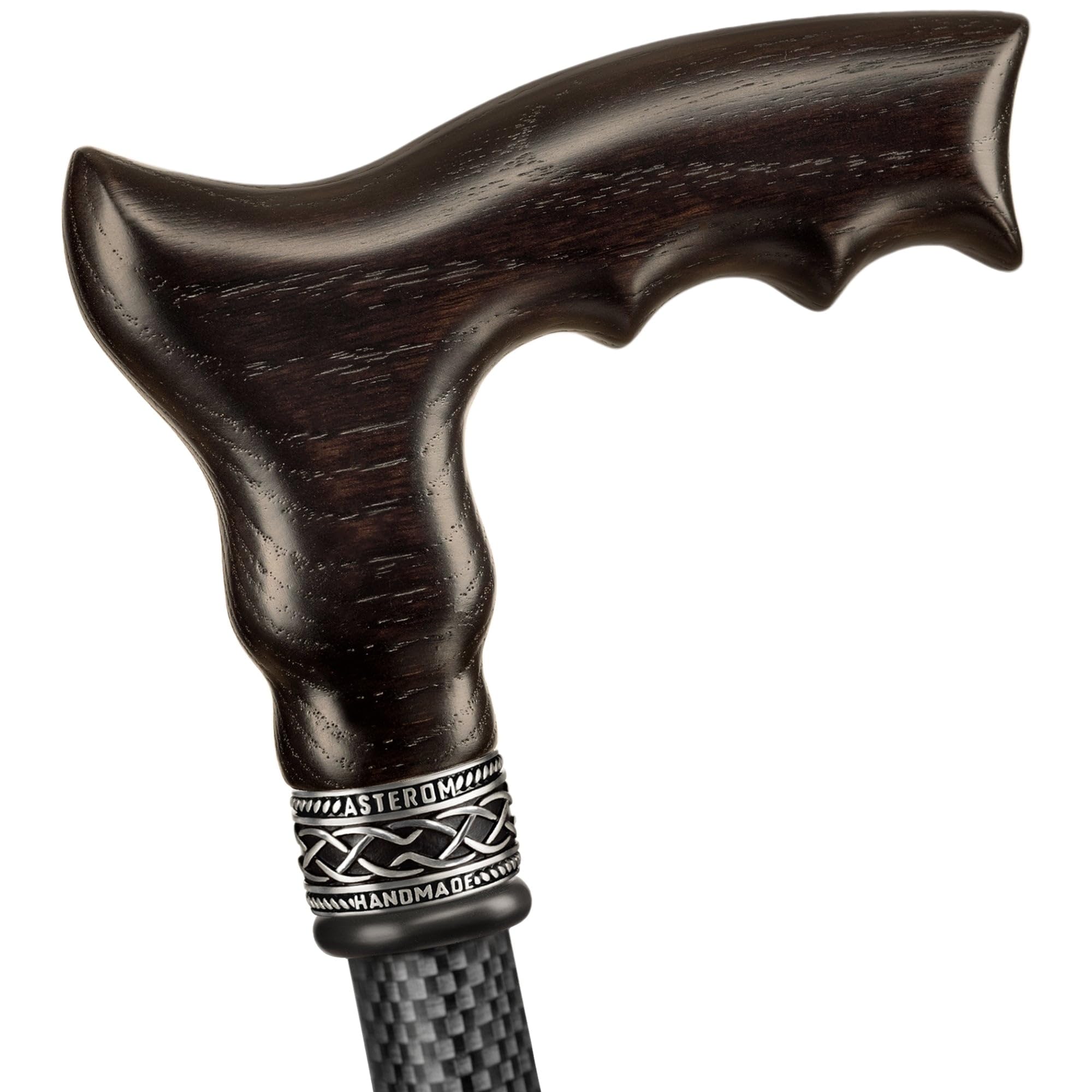 Asterom Bastón ajustable de carbono para hombres y mujeres, mango ergonómico de madera hecho a mano con eje ligero de fibra de carbono