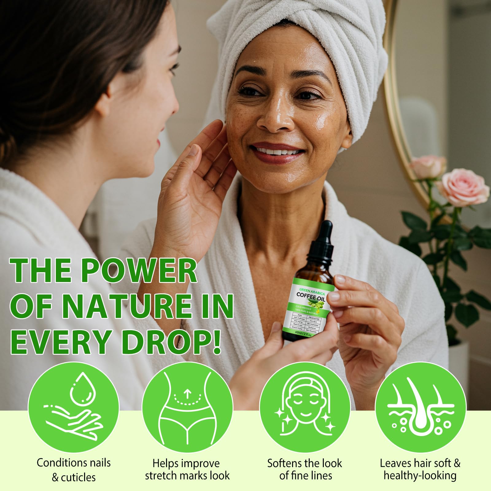 Olio da caffè contro le rughe, 60 ml, olio da caffè puro e naturale al 100%, contro le rughe per il viso e i capelli del corpo, olio di caffè per il viso, anti-muffiness & Firm Skin | Olio di caffè