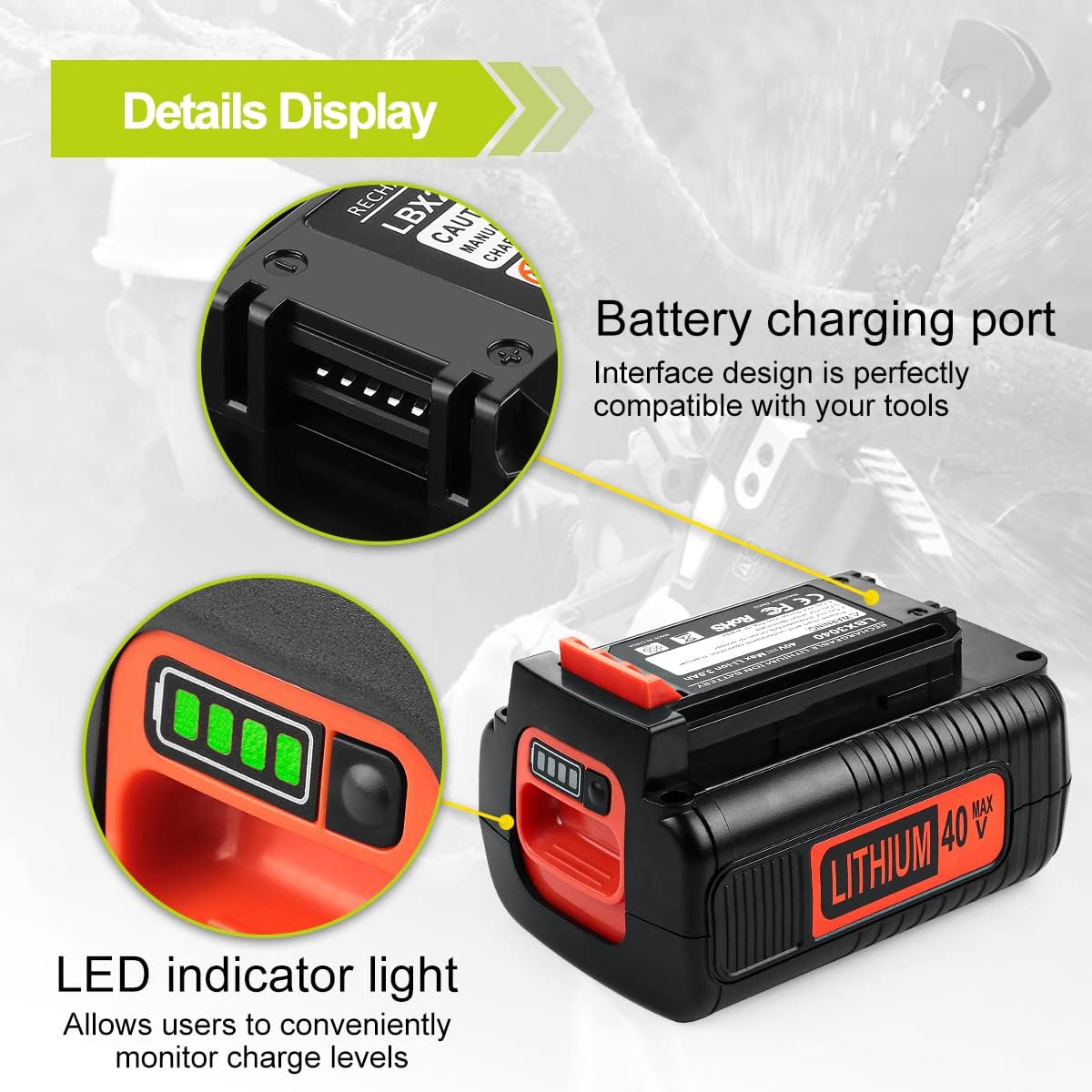 40V Battery Replacement for Black and Decker 40V Lithium Battery LBX2040 LBX2540 LBXR36 LBX1540 LBXR2036 3.0Ah Compatible with Black and Decker 40 Volt Cordless Power Tools