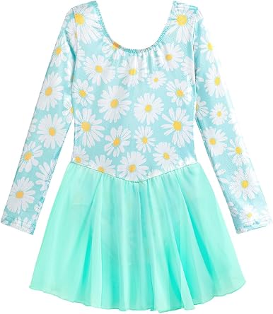EQSJIU Long Sleeve Dance Leotard for Girls Sparkly Snowflake Ballet Dress Toddler Tutu Skirted Leotard Outfits for Girls