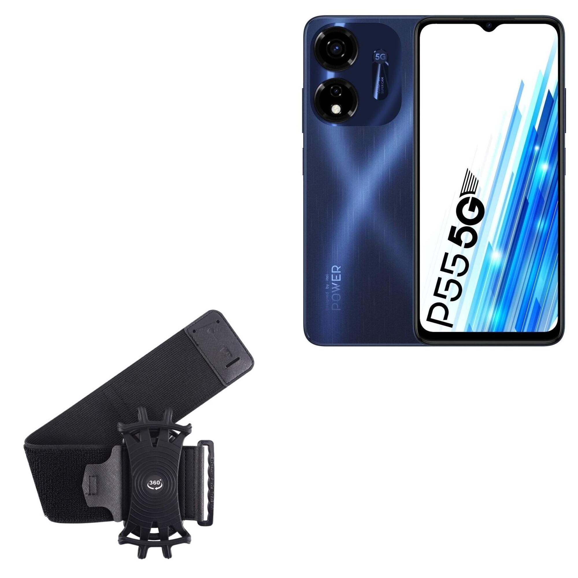 BoxWave Holster Compatible with itel P55 5G - ActiveStretch Sport Armband, Adjustable Armband for Workout and Running - Jet Black