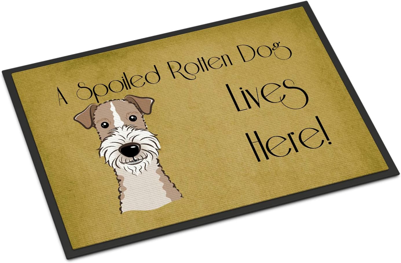 Caroline's Treasures BB1495MAT Wire Haired Fox Terrier Spoiled Dog Lives Here Doormat 18x27 Front Door Mat Indoor Outdoor Rugs for Entryway, Non Slip Washable Low Pile, 18H X 27W