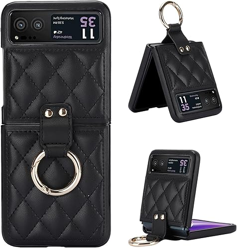 Miniatura 1 de XNXCEVI Funda para Motorola Razr con anillo, cubierta trasera de cuero de primera calidad, antiarañazos, a prueba de golpes, para Motorola Razr 2023