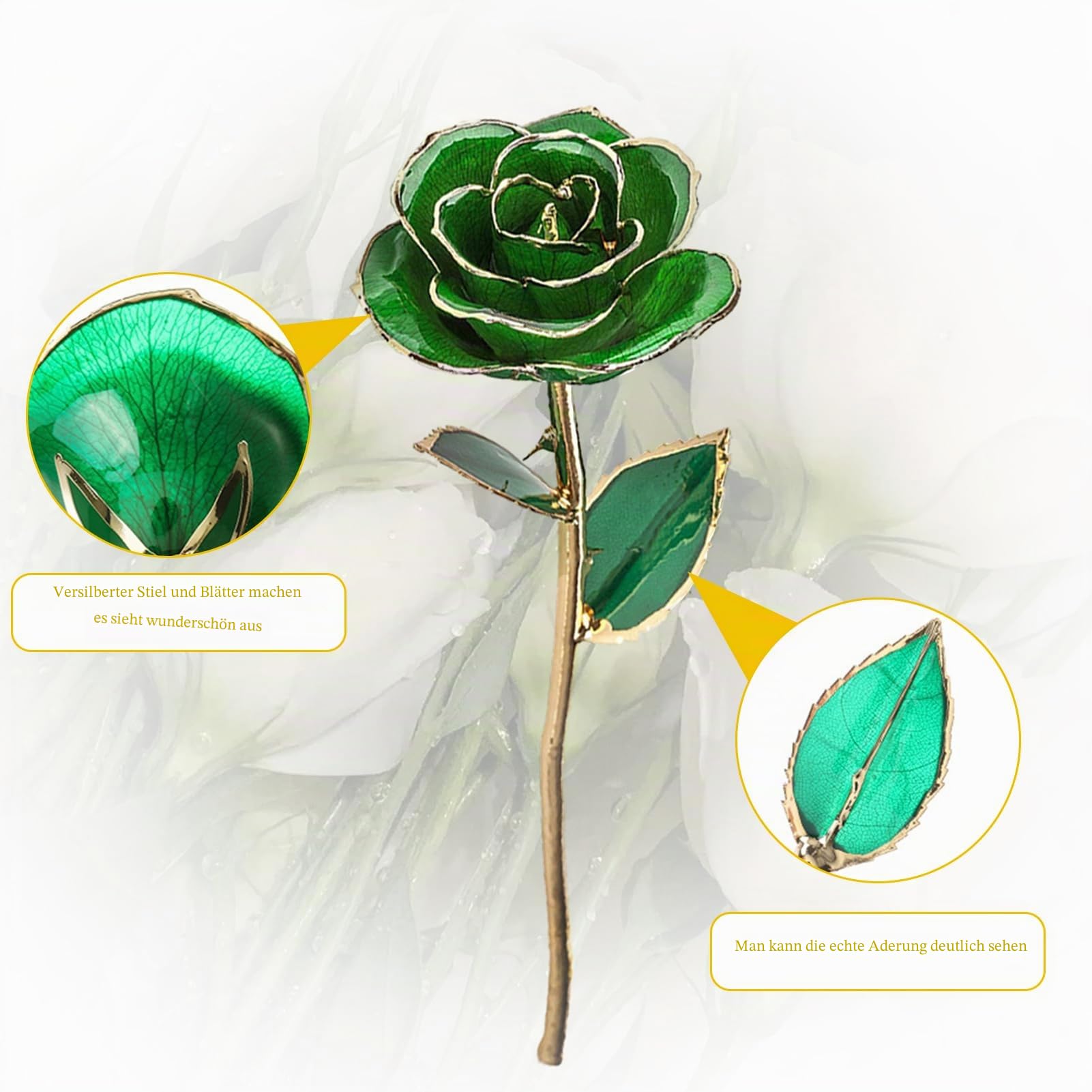Gugxiom Gold Getauchte Rose, Langlebige Grüne Ewige Rose, Einzigartiges Dekor für Deko Rosen für Valentinstag, Muttertag, Hochzeiten, Jubiläen usw.