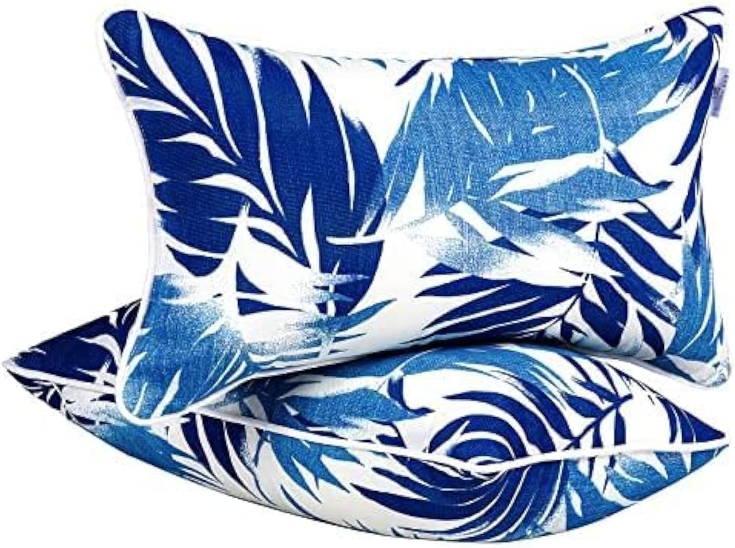 Outdoor Lumbar Pillows - Decorative Pillows with Insert Included Set of 2 Outdoor Pillows for Patio Furniture 12x20 Inch Blue Palm 12×20 Inch