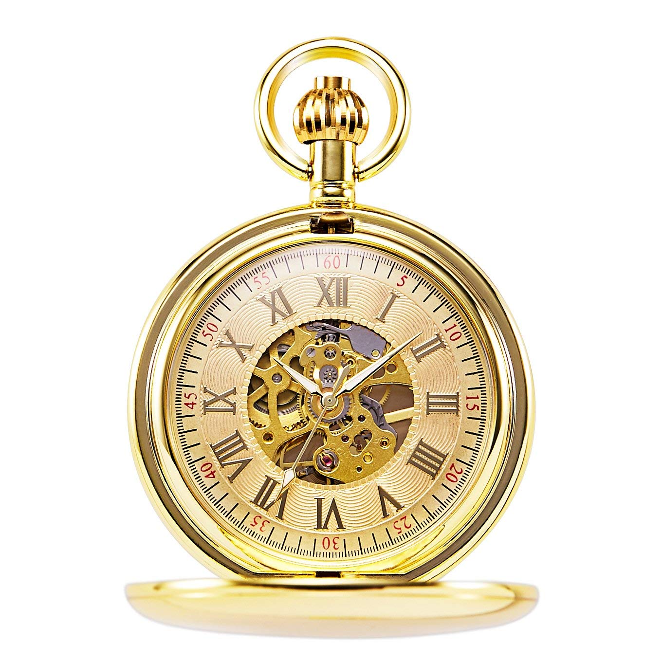 TREEWETO Montre de poche mécanique pour homme et femme - Doré/argenté - Avec chaîne