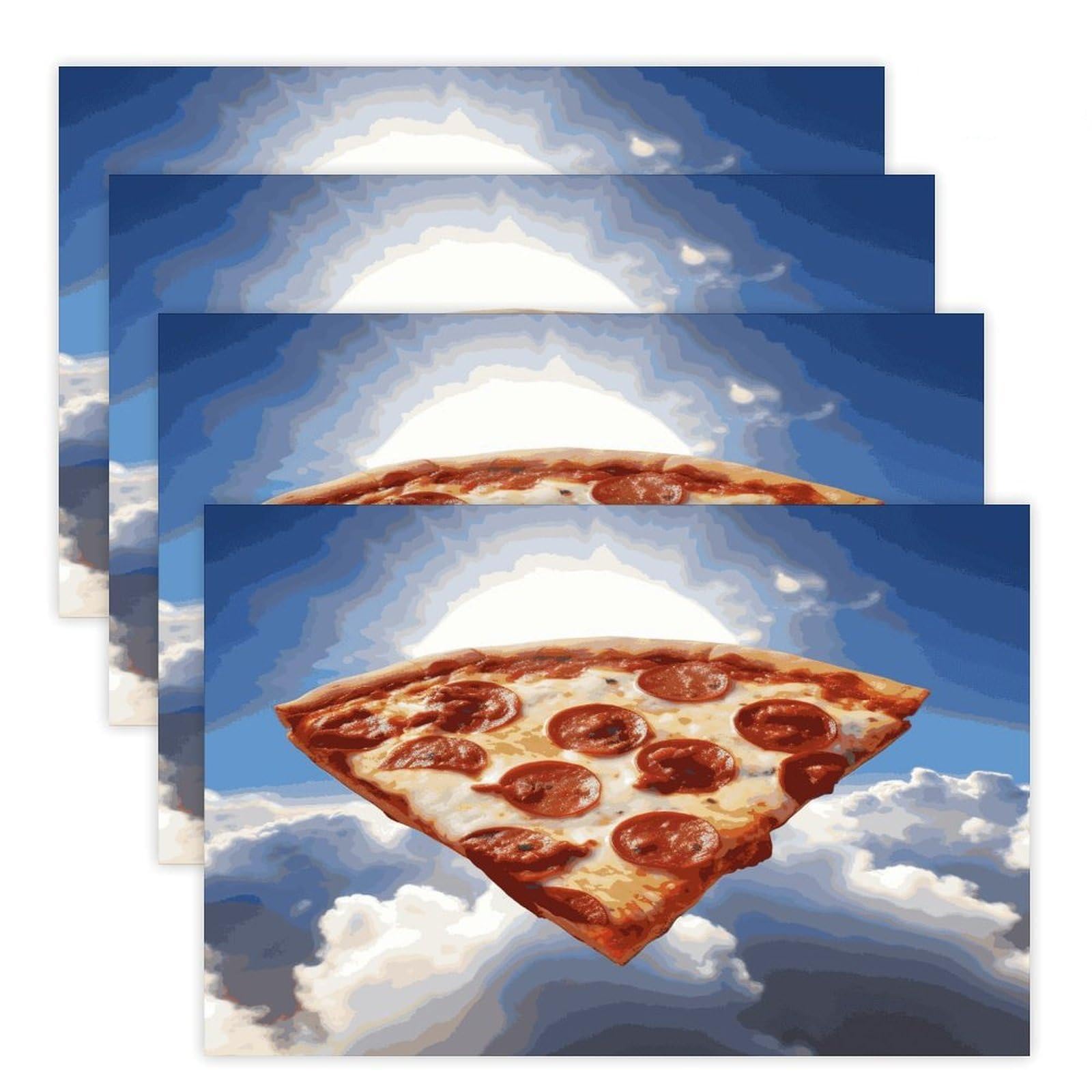 Pizza in The Sky Placemats Heat-Resistant Washable Place Mats Anti Slip Dining Table Place Mats Wipeable Dining Table Mats Kitchen Decoration Placemats 17.7’’×11.8’’