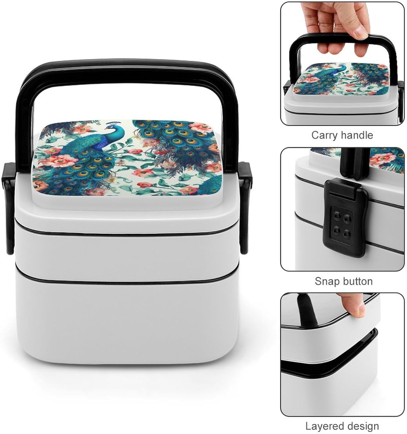 Adults Lunch Box Adult Bento Box Stackable Bento Box BPA-Free Beautiful Peacock Flowers Lunch Box Food Container Ideal for Meal Prep, Work, And On The Go