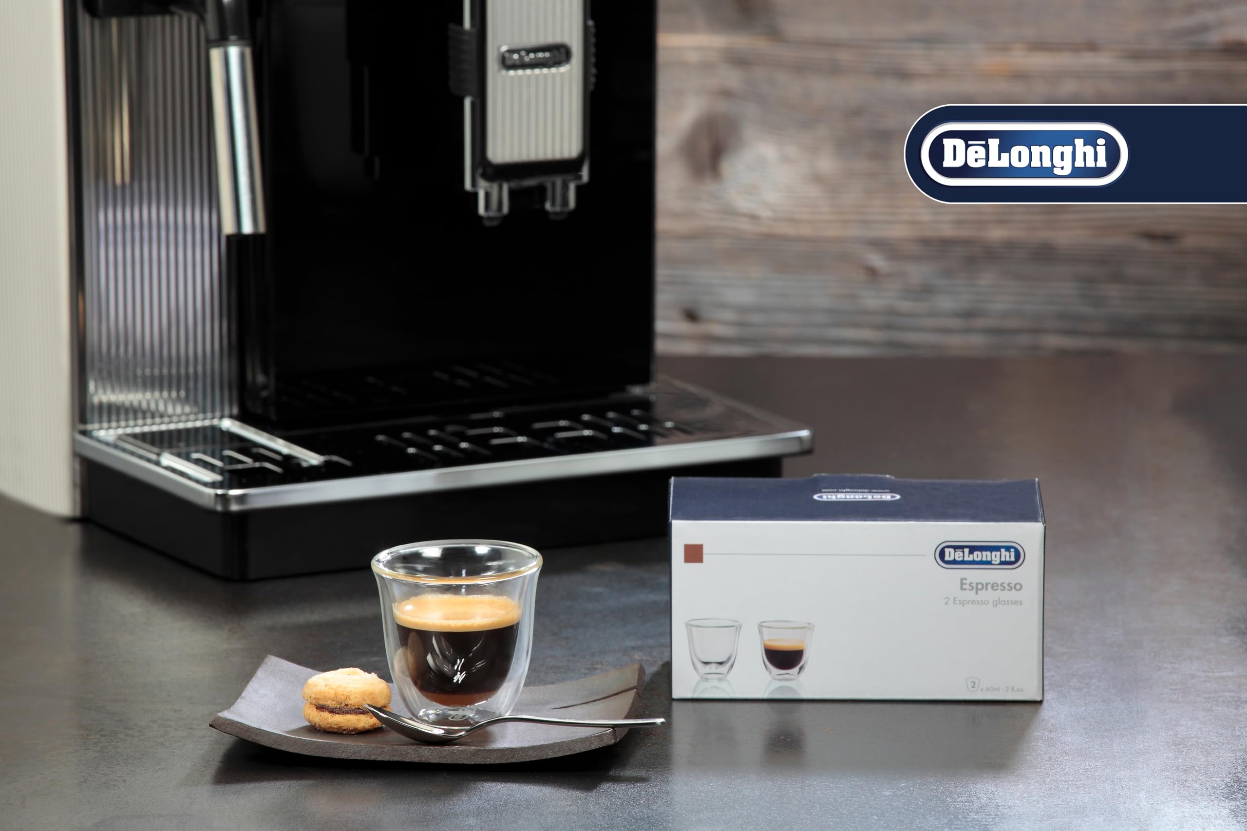De'Longhi DLSC310, Bicchieri Espresso di Vetro a Doppia Parete, Vetro Borosilicato ritenzione del calore, Trasparente, Set di 2 pezzi x 90 ml