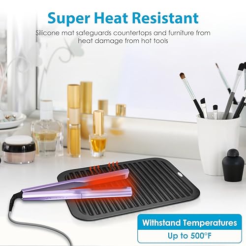 Miniatura 2 de Alfombrilla profesional de silicona resistente al calor para herramientas capilares, cubierta portátil antiquemaduras con velcro para plancha plana,