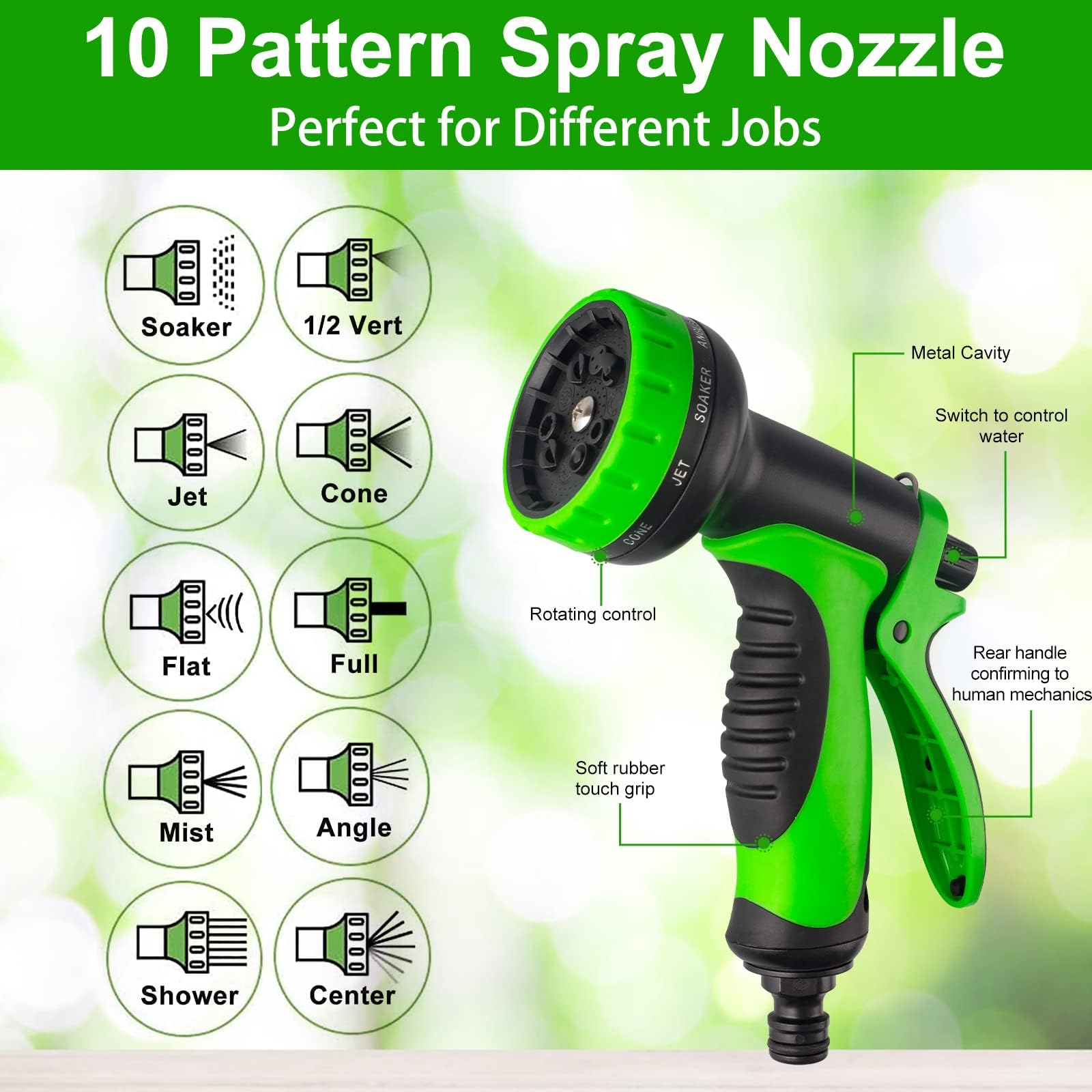 KOWVOWZ Expandable Garden Hose Pipe 100FT/30M Anti-Kink & Durable 3-Layer Latex Hose Pipe Flexible 3 Times Expanding Water Hose with 10 Functions Spray Nozzle 3/4"&1/2" Solid Brass Connectors