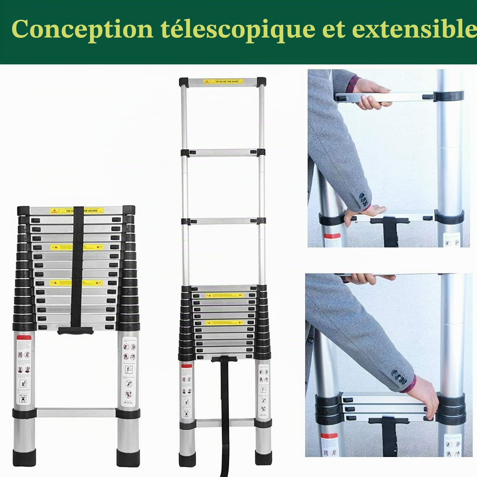 Échelle Télescopique 6m avec Crochets Echelle de Toit, Échelle Extensible en Aluminium, Escabeau Telescopique Échelle Multifonctionnelle Antidérapant pour Maison, Grenier, Jardin, Charge 150kg