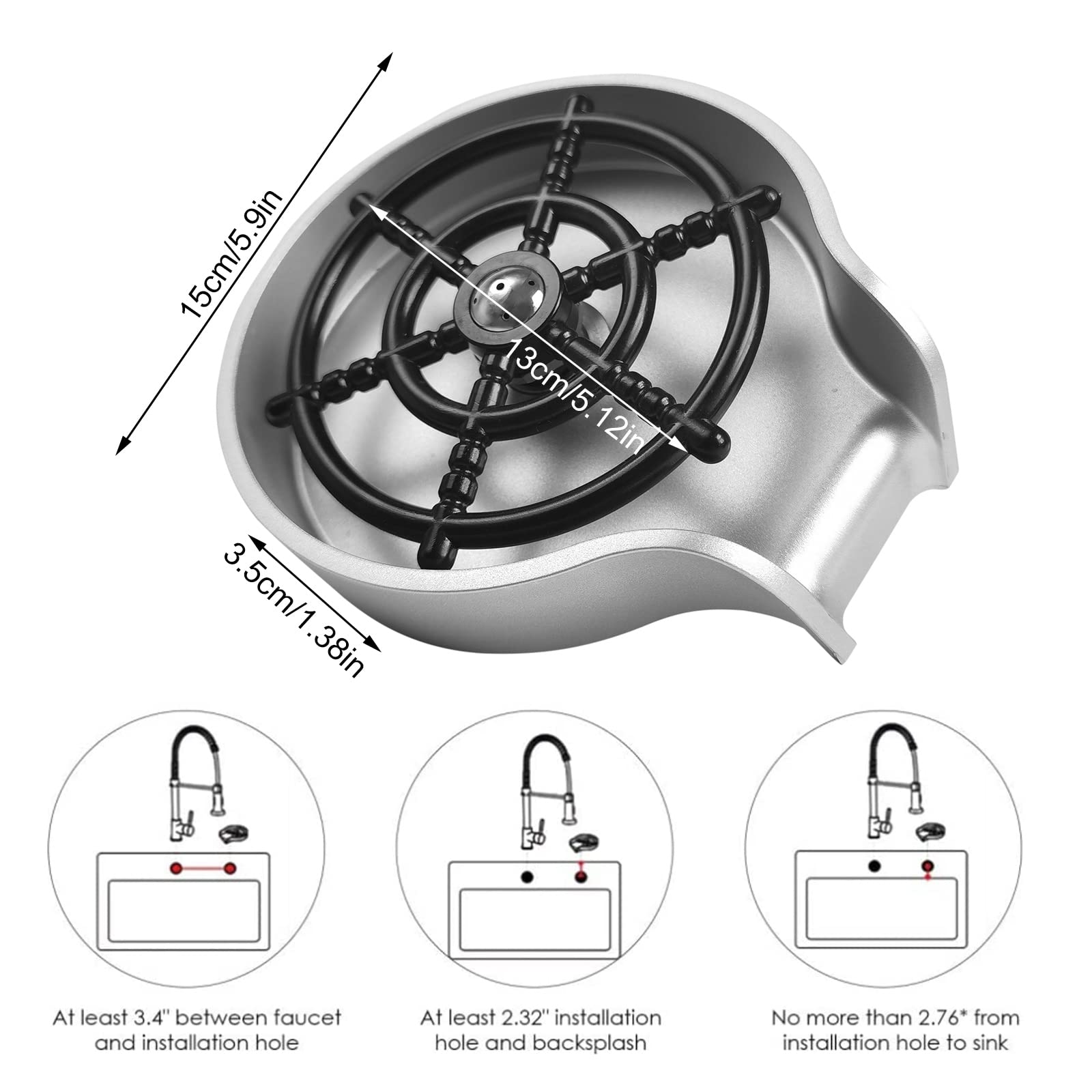 Comptoir Lave/Rince Verre Evier, Laveuse Automatique Tasses, avec Jet Rotatif à 360°, Rinceur Rapide, 35 * 15 cm