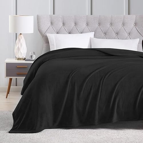EXQ Home Fleece Blanket Queen Size Black Throw Blanket for Bed or Couch - Microfiber Fuzzy Flannel Blanket for Adults or Kids
