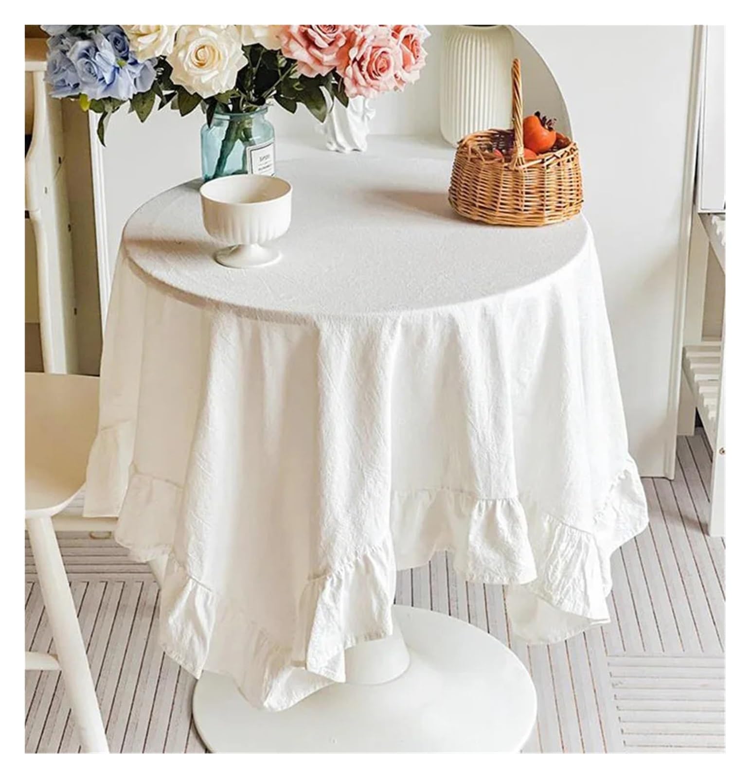 DYYEUAVT Vintage Ruffle Round Tablecloth For Wedding Party