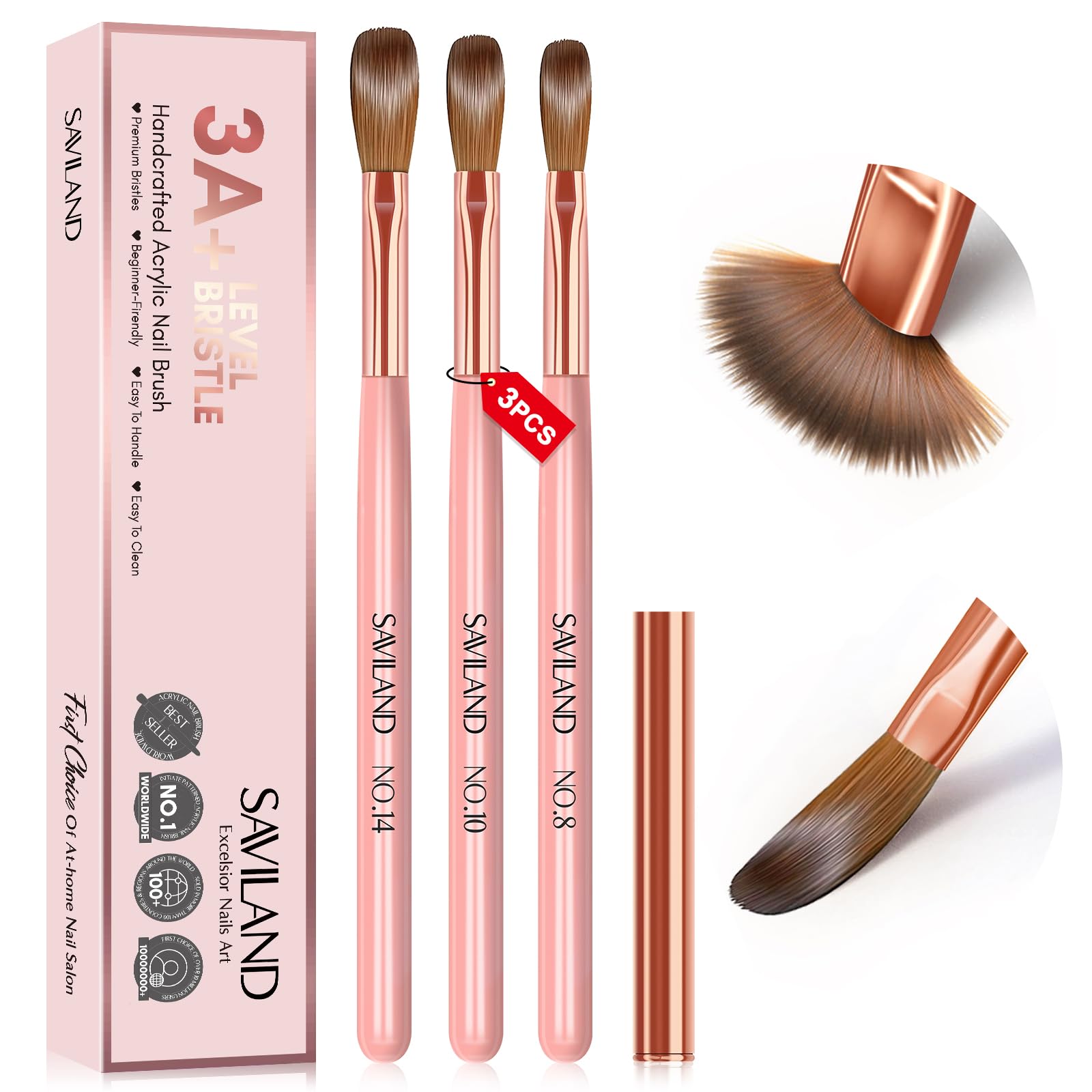 Saviland Acrylic Nail Brush Set - 3 Sizes -14 Saviland Acrylic Nail Brush Set - 3 Sizes -14