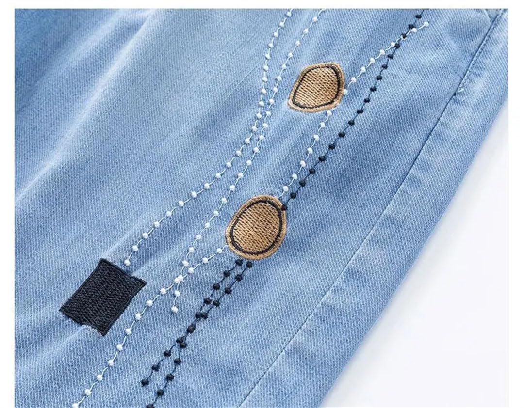 Damskie cienkie dżinsy dopasowane haftowane szorty z elastyczną talią vintage kieszeń luźna talia elastyczne spodnie, 8802-1, XL