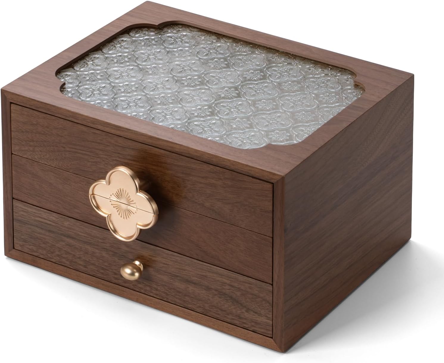 Black Walnut Wooden Jewelry Box For Women,Wood Jewelry Organizer 3 Layer With Glass Lid And Pull-Out Necklace Storage Layer,For Necklace Ring Earring Storage,Valentine's Day gift