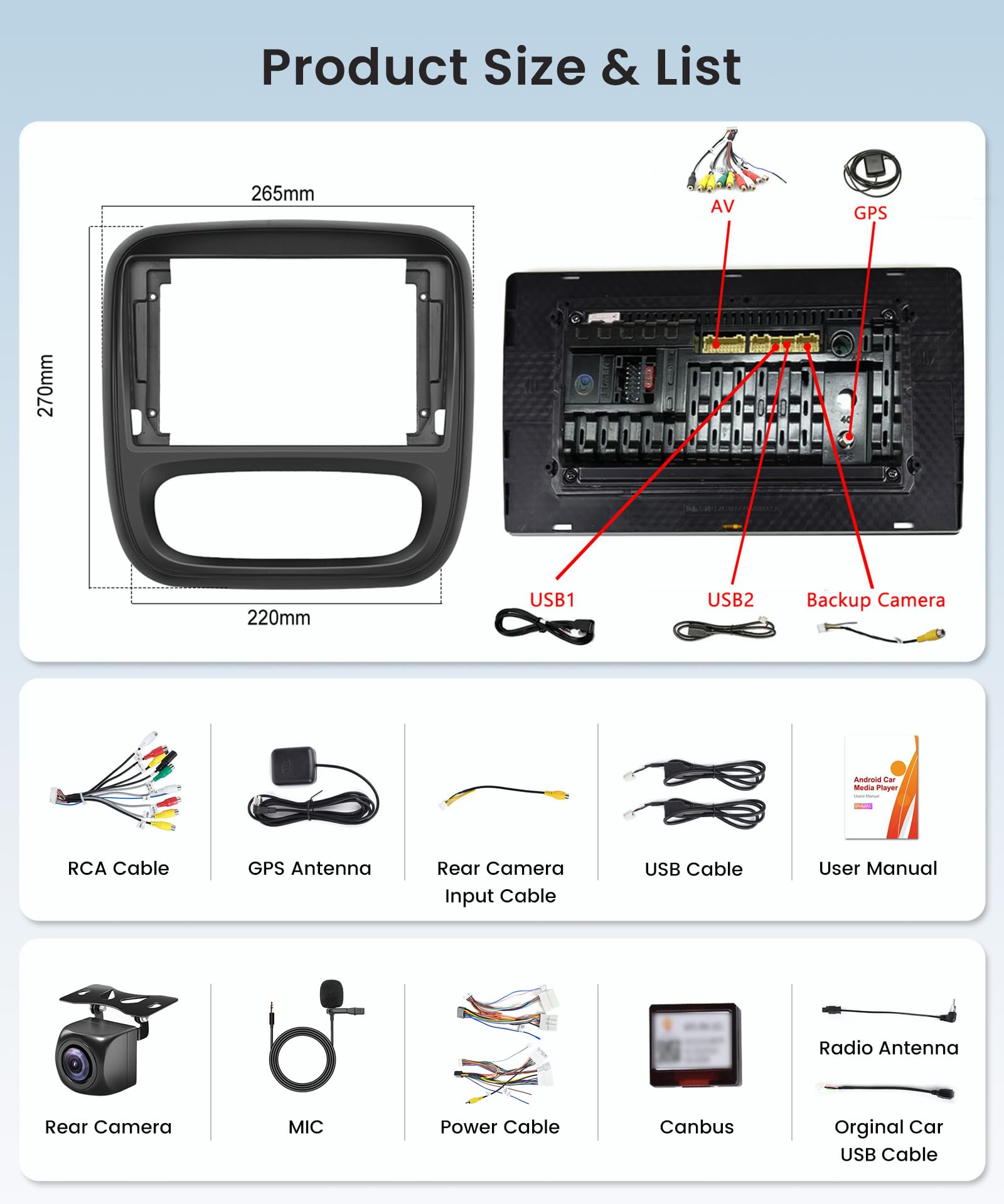 32G Wireless Carplay Android 13 Autoradio 2 Din per Renault Trafic Opel Vivaro B FIAT Talento Nissan NV300 9 Pollici Autoradio con Android Auto Navi GPS WiFi Bluetooth FM/RDS/SWC Telecamera Posteriore