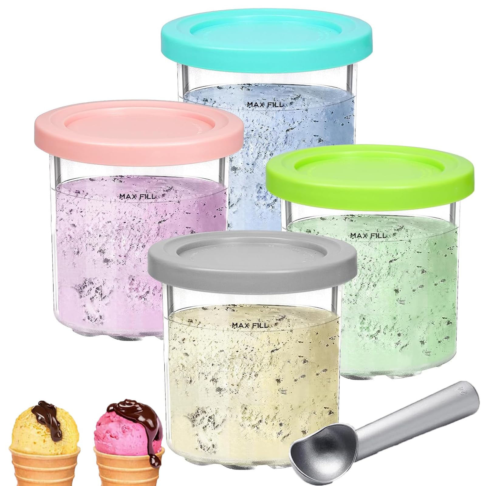 Confezione da 4 barattoli e coperchi per ninja, per NC501 NC500, contenitori per gelato cremoso, tazze, barattoli, vaschette, contenitori per frullati, compatibile con macchine per gelato serie NC501