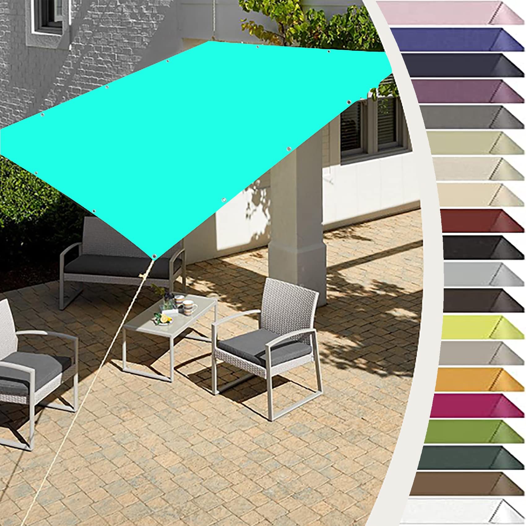 Sun Shade Sail Square 4.5 x 5.5 m PES 98% UV Block Water Resistant Outdoor Rectangle Sun Shades Awning with 4×1.5 m Free Rope for Patios Backyard Outdoor Garden, Sky Blue — image 1