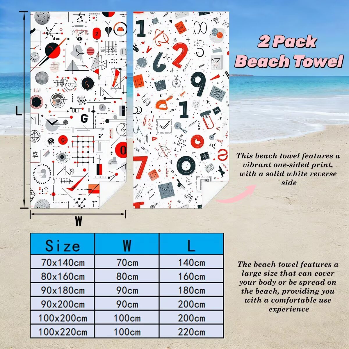 Serviette de Plage Microfibre, Lot de 2 Serviette de Bain Grande Taille 90x180 cm, Séchage Rapide Drap de Bain Géométrie, Anti Sable Serviettes de Plage, Serviettes Microfibre Sport pour Travel -4036