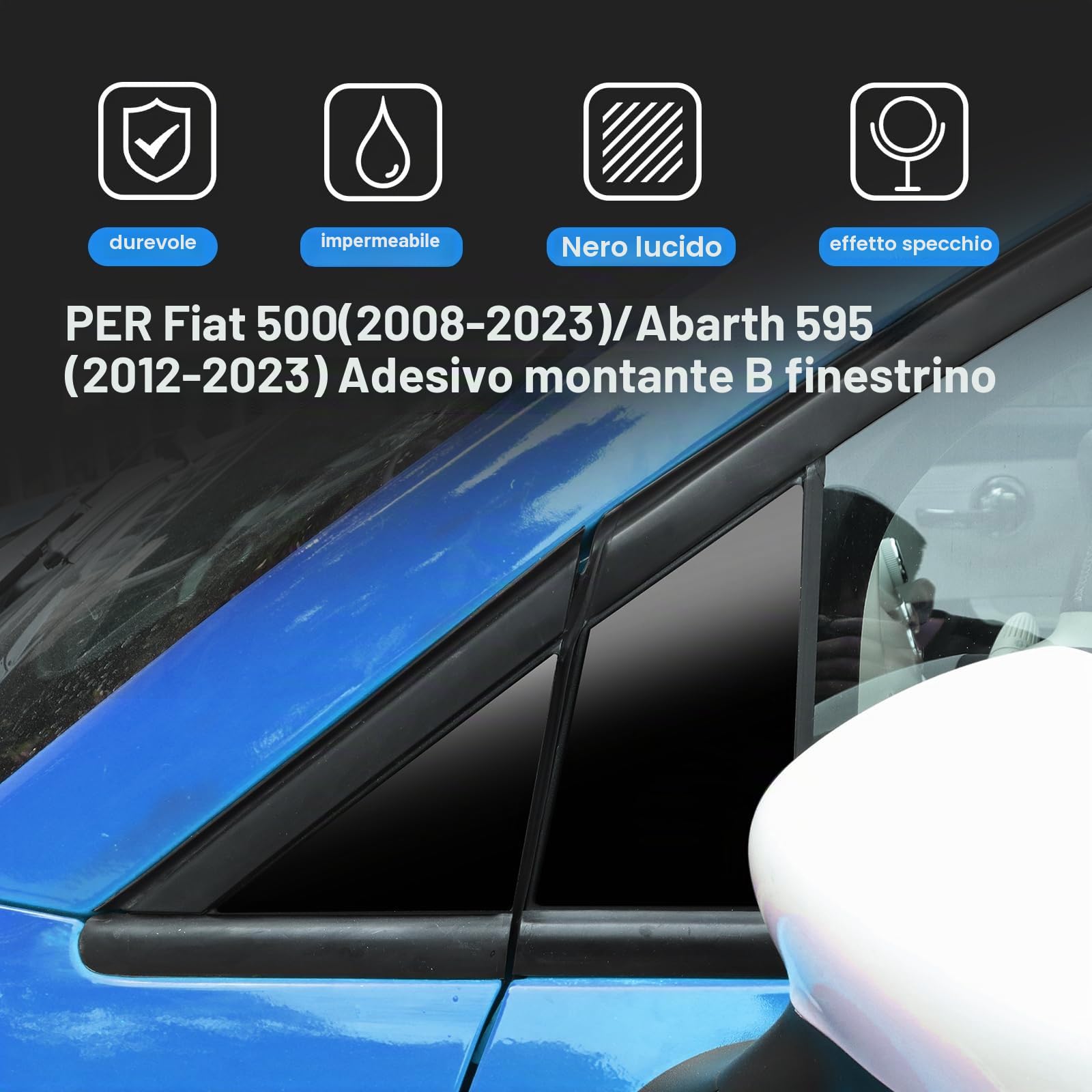 KUNGKIC Per Fiat 500 2008-2023 Abarth 595 2012-2023 Auto B Colonna Copertura Finestra Decorativo Adesivi Accessori 6 Pezzi (Nero)