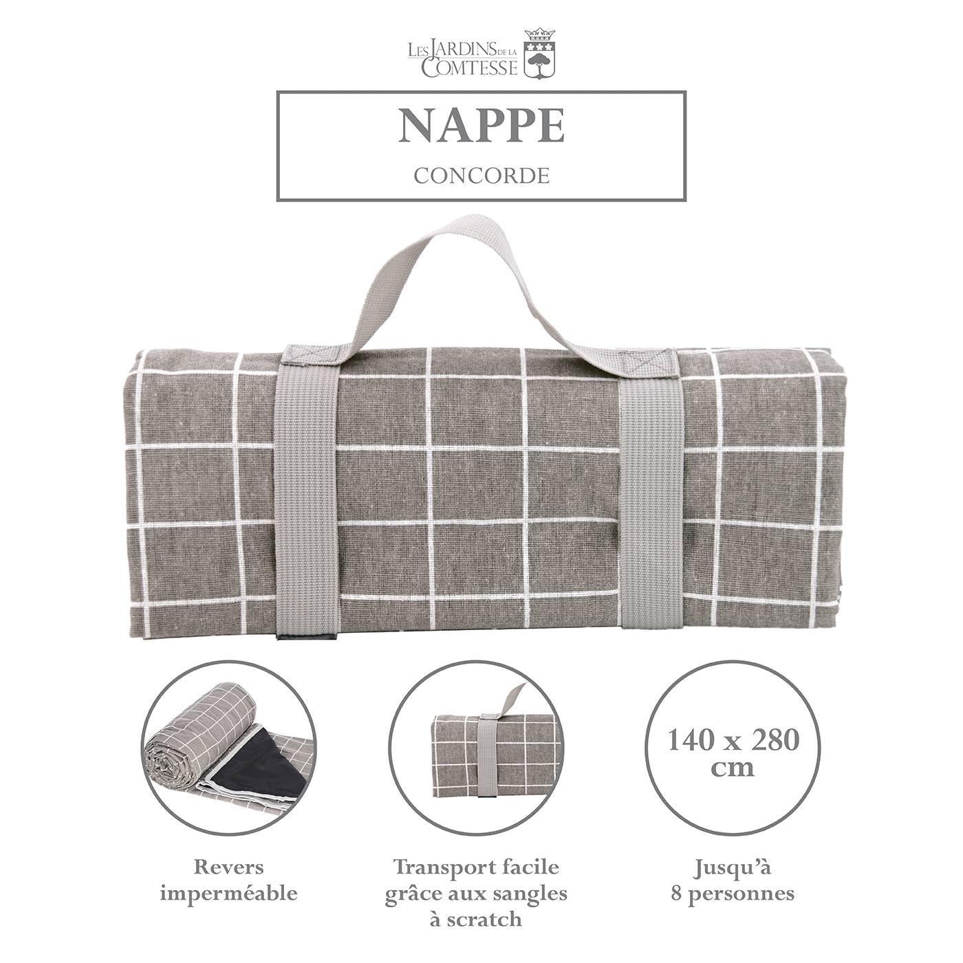 Nappe De Pique-nique Rectangulaire XL - 280x140cm (8-12 Personnes) - Coton Et Revers Imperméable - Porte-nappe Intégré - Pour Jardin, Plage, Parc