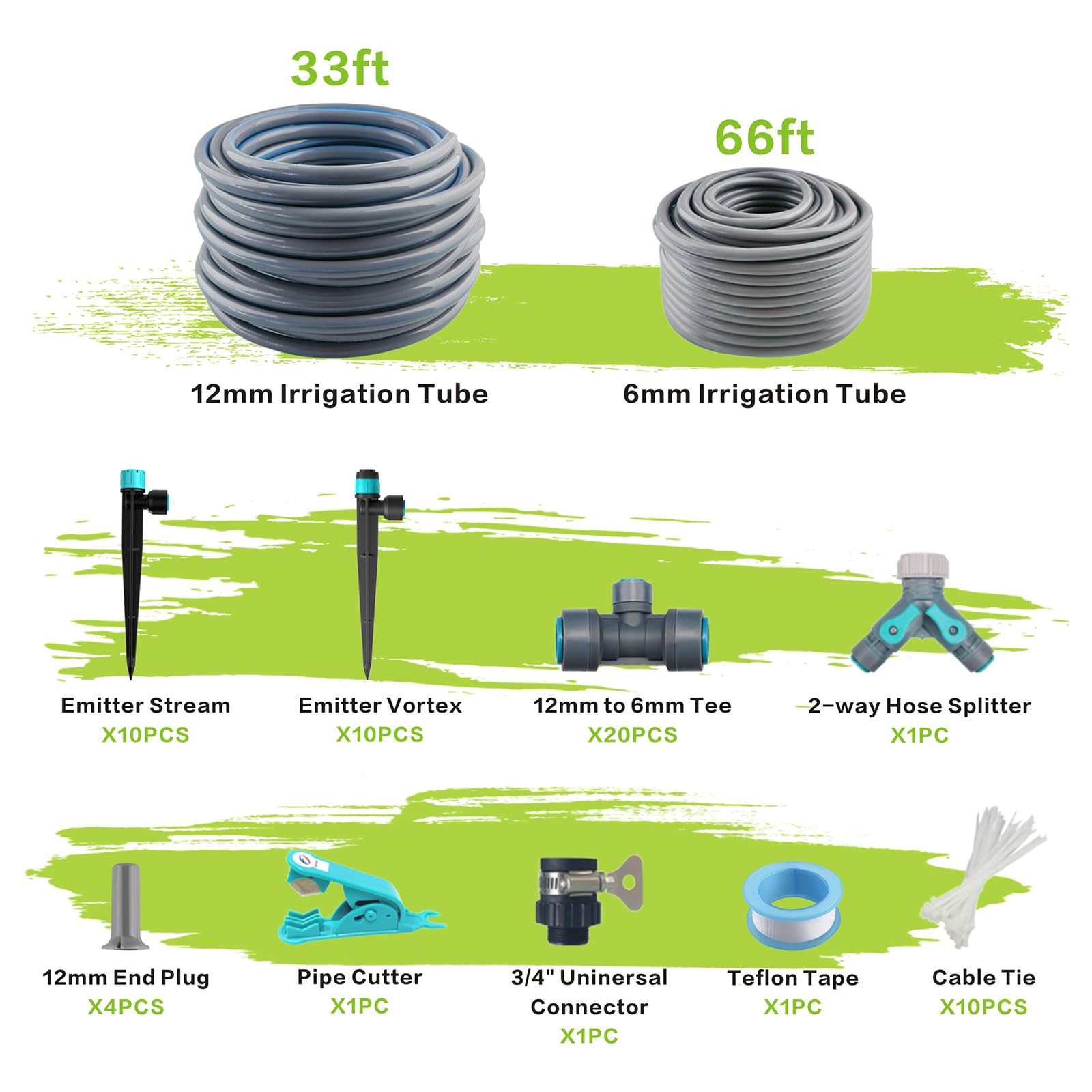 Sistema de riego por goteo de 99 pies, kit completo de riego automático por goteo con conector rápido, sistema de riego de jardín para plantas en maceta con tubo de riego de 12 mm y 6 mm, emisores