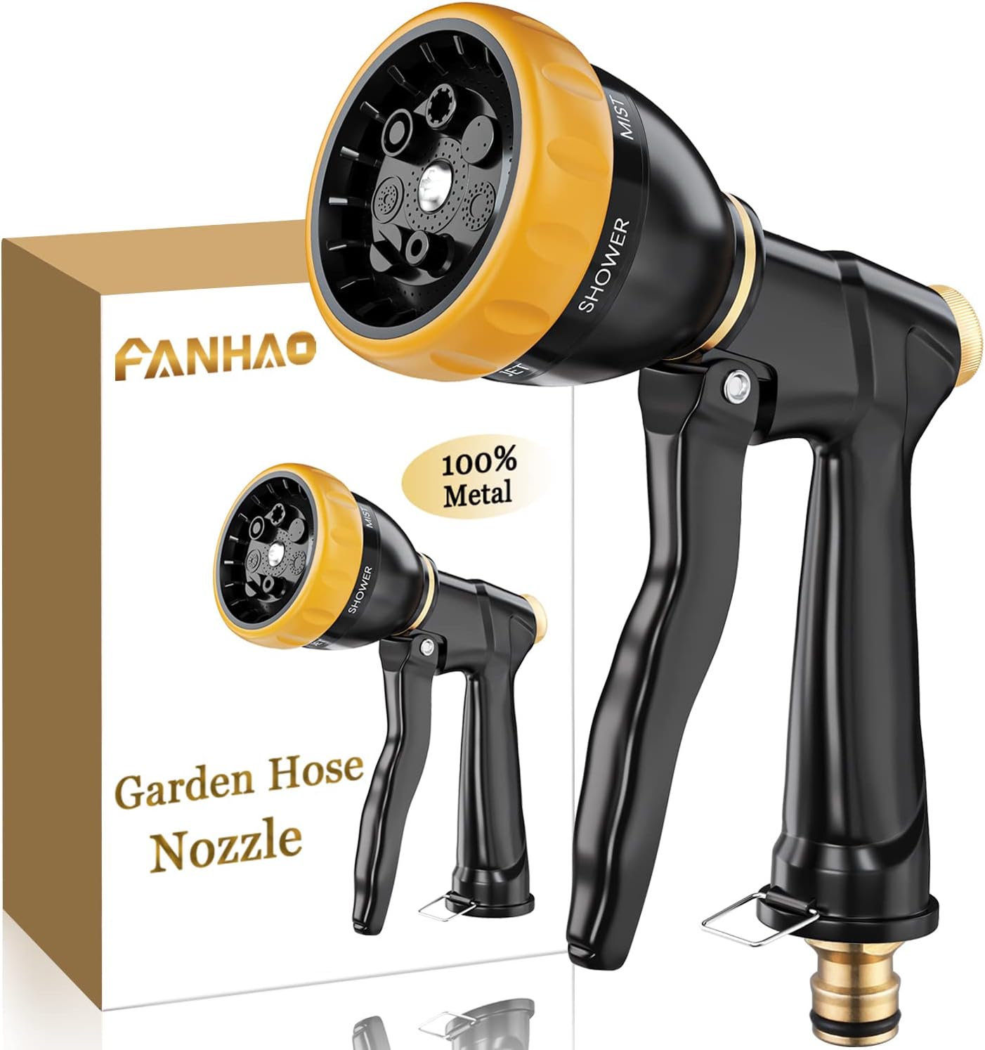 FANHAO Multi Garden Hose Spray Gun, 100% Heavy Duty Metal Hose Pipe Spray Gun with 7 Spray Patterns, High Pressure Garden Hose Nozzle, Best for Watering Plant & Lawn, Washing Car & Pet, Green