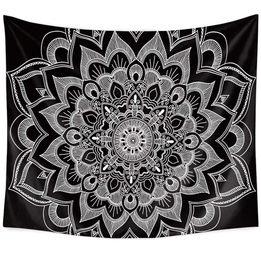 Bâche mandala noir et blanc tapisserie bohême de haute précision 130x150