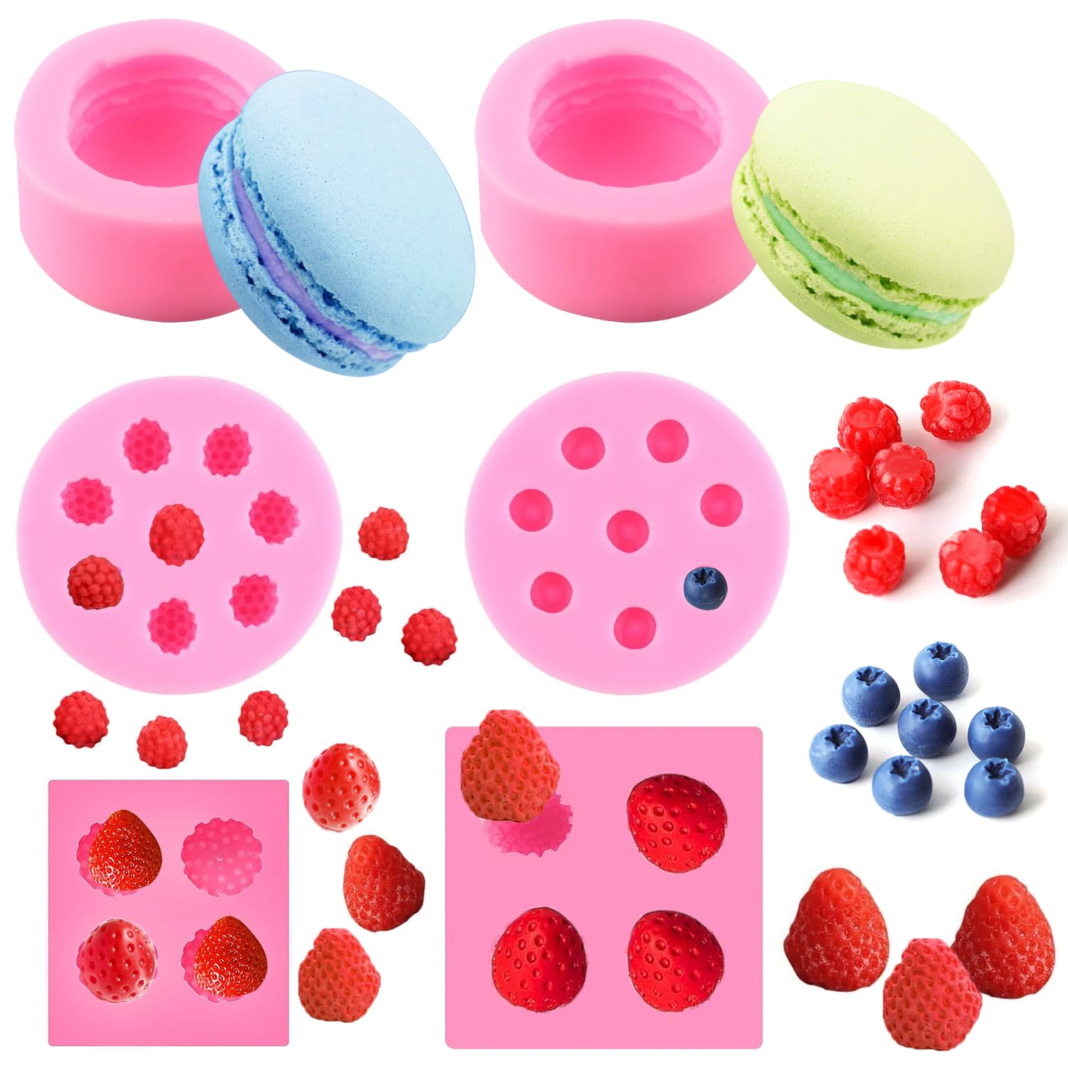 3D-Obstkerzenformen, Silikon, Erdbeerform, Schokolade, Kekse, Lebensmittel, Macaron, Maulbeere, Heidelbeere, Wachs, Schmelzwachs, Badebomben, Formen für Kerzenherstellung, 6 Stück