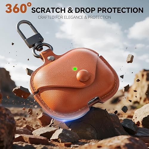 Miniatura 2 de Funda de cuero para Airpods Pro 2, TNSNK para AirPods Pro 2, funda con llavero y kit de limpieza, funda protectora de cuero con carga inalámbrica