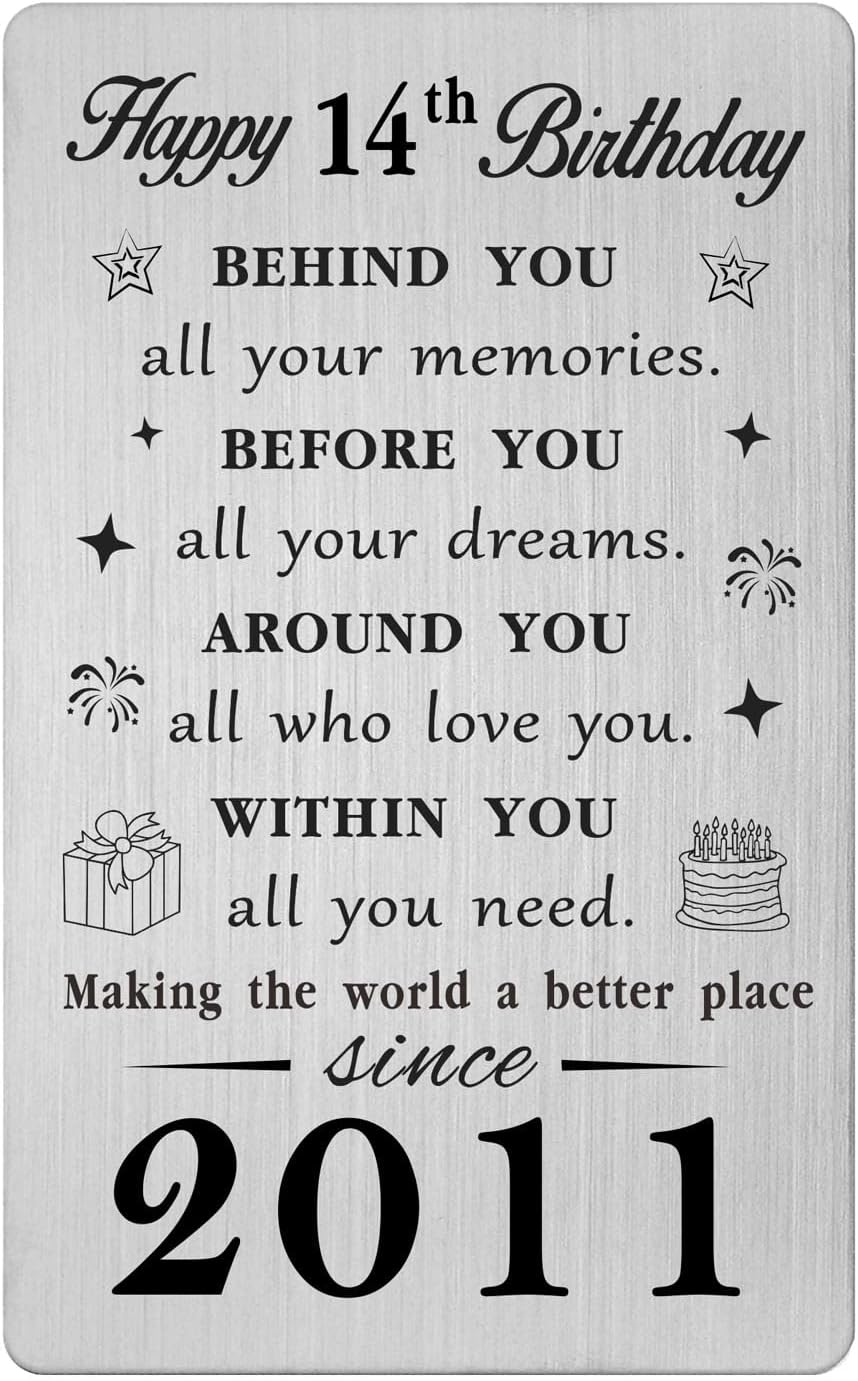 Gezxin Happy 14th Birthday Card for Girl Boy- Sweet 14 Year Yr Old Birthday Gifts for Her Him- Personalised 2011 Bday Presents Keepsake for Women Men Teen Girls Boys Teenager