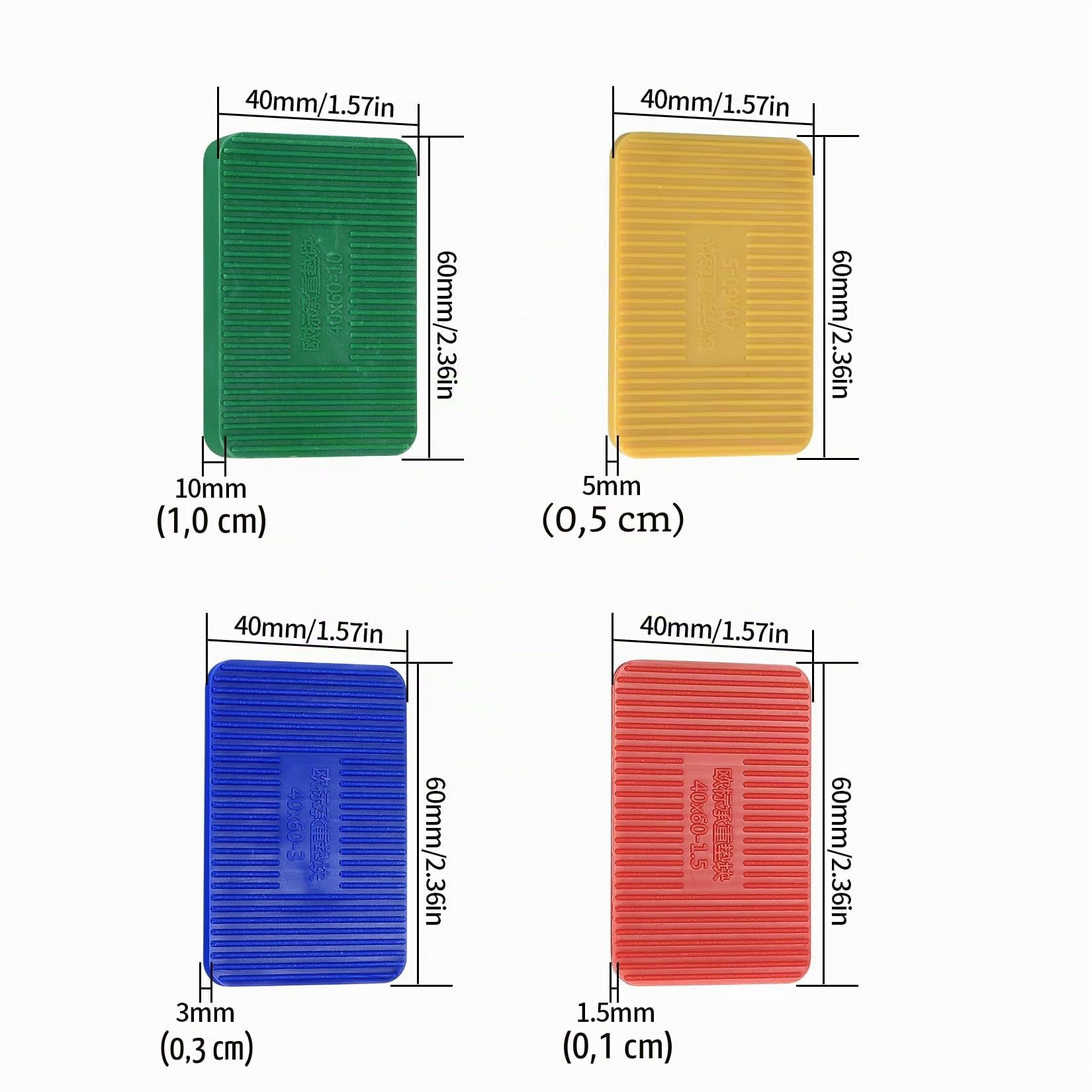 40 Pz Spessori in Plastica, Piatti in Plastica, Squadrette Angolari, Distanziali Distanziatori per Piastrelle, Imballatori per Allineare Finestre in Vetro, 40x60 mm, 1,5mm 3mm 5mm 10mm