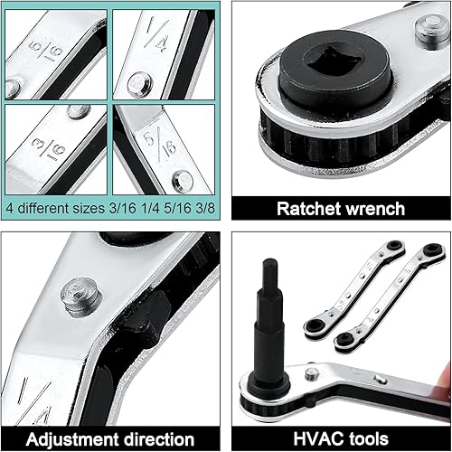 Miniatura 5 de Llave de servicio CT122 Hvac grande y pequeña, llave de refrigeración de CA con 2 adaptadores de conversión de tornillo CT-122E llave de trinquete
