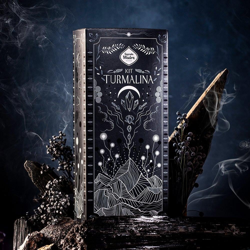 Sagrada Madre, Kit Turmalina - Sahumo de Lavanda, Incienso Copal, Incienso Olíbano, Incienso Lavanda, Pirámides Enérgeticas, Bombitas de defumación Lavanda y Olíbano y Piedra de Turmanila Negra