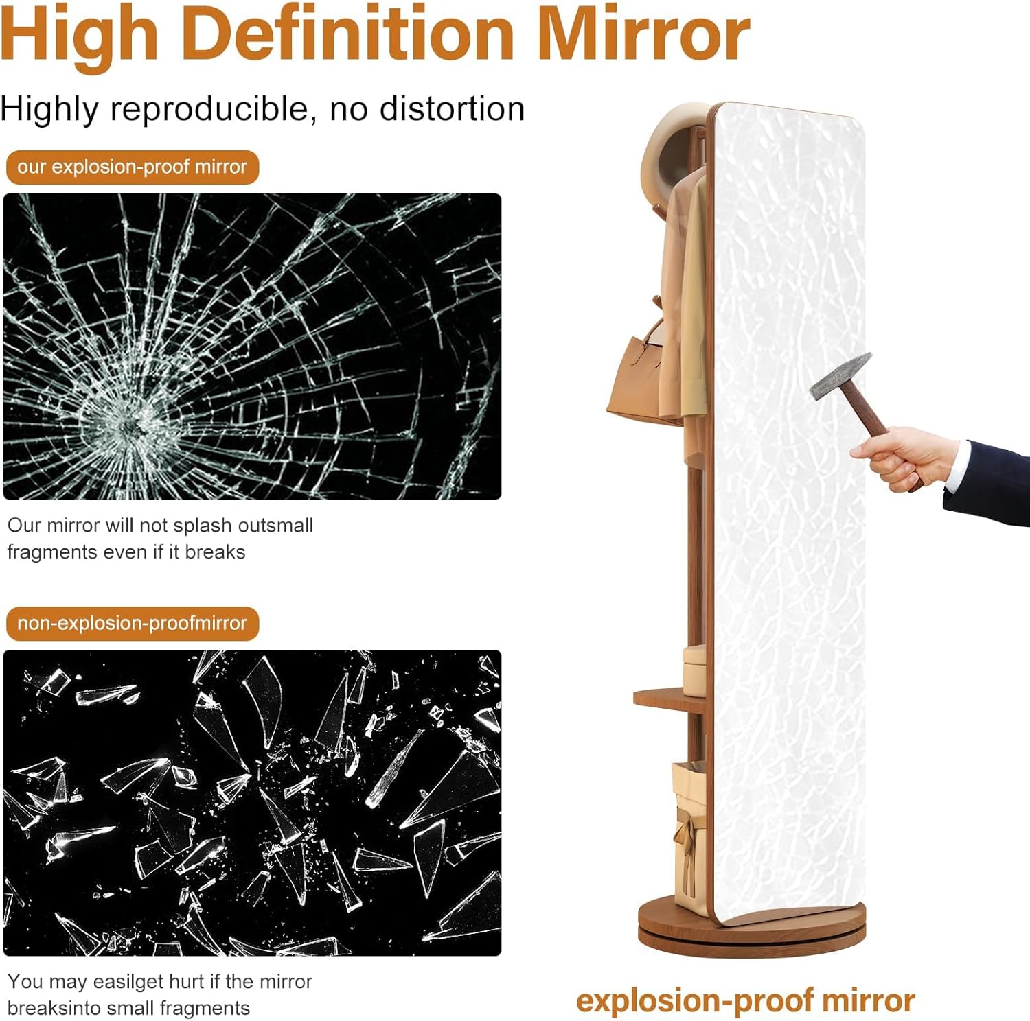 70"x19"Full Length Mirror with Stand,Coat Rack with Mirror,Solid Wood Floor Mirror,Swivel Mirrorfor Bedroom, Living Room, Cloakroom - Image 7