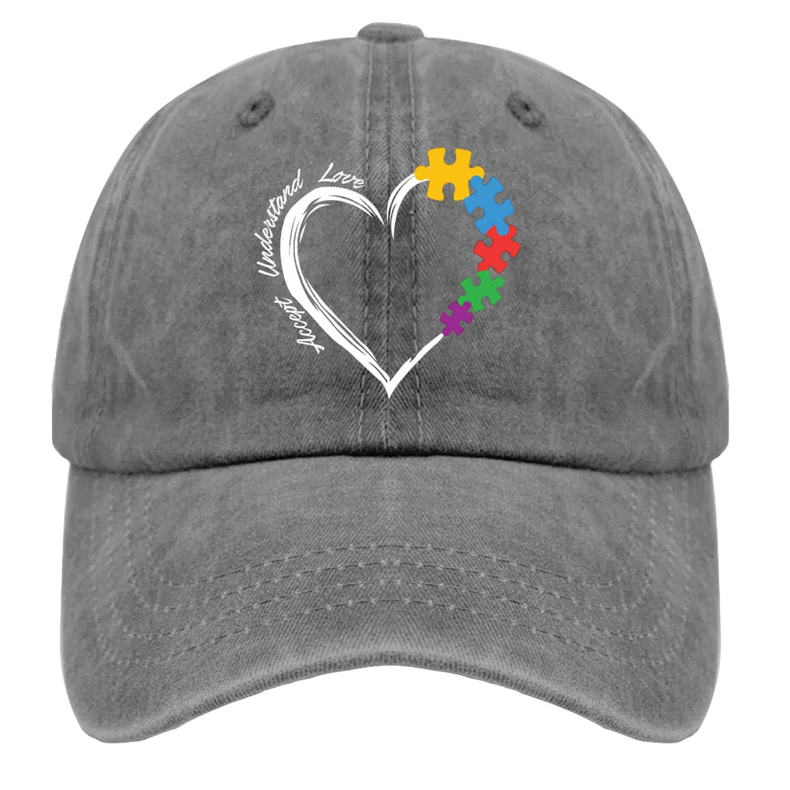 Odcrat Women's Pigment Gray Cap Accept Understand Love Autism Awareness Dad Hats, Vintage Baseball Caps For One Size