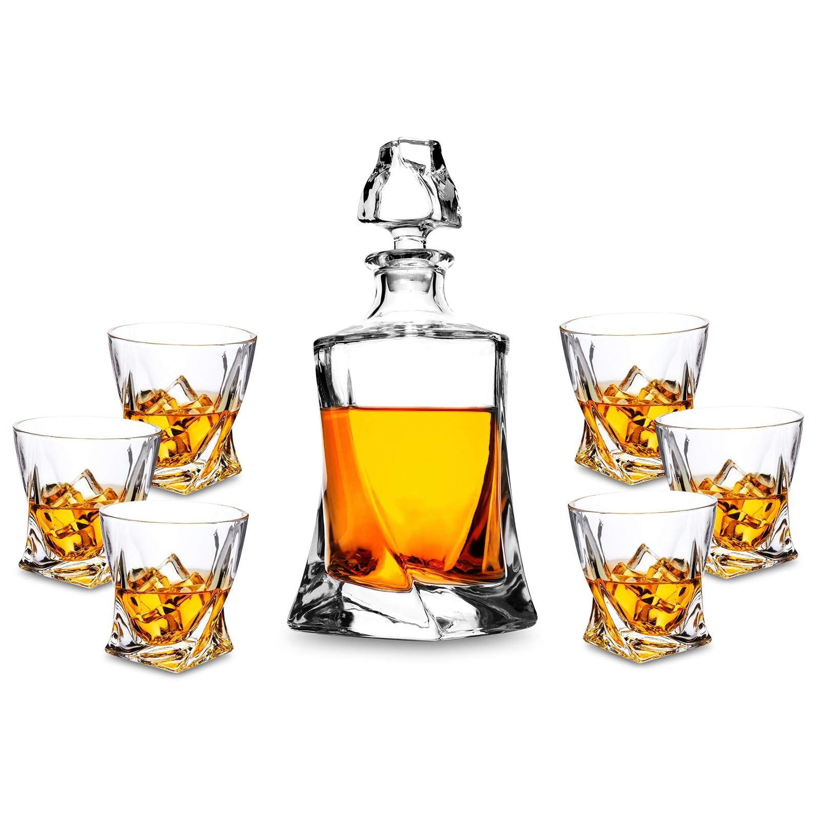 Rzeźba Karafka Whisky, Zestaw Karafki Do Whisky 750 Ml, Premium Kryształowe Karafki Likier Z 6 Antycznych Szklanek Koktajlowych, Szkockiej Whisky, Bourbon, Dzień Ojca