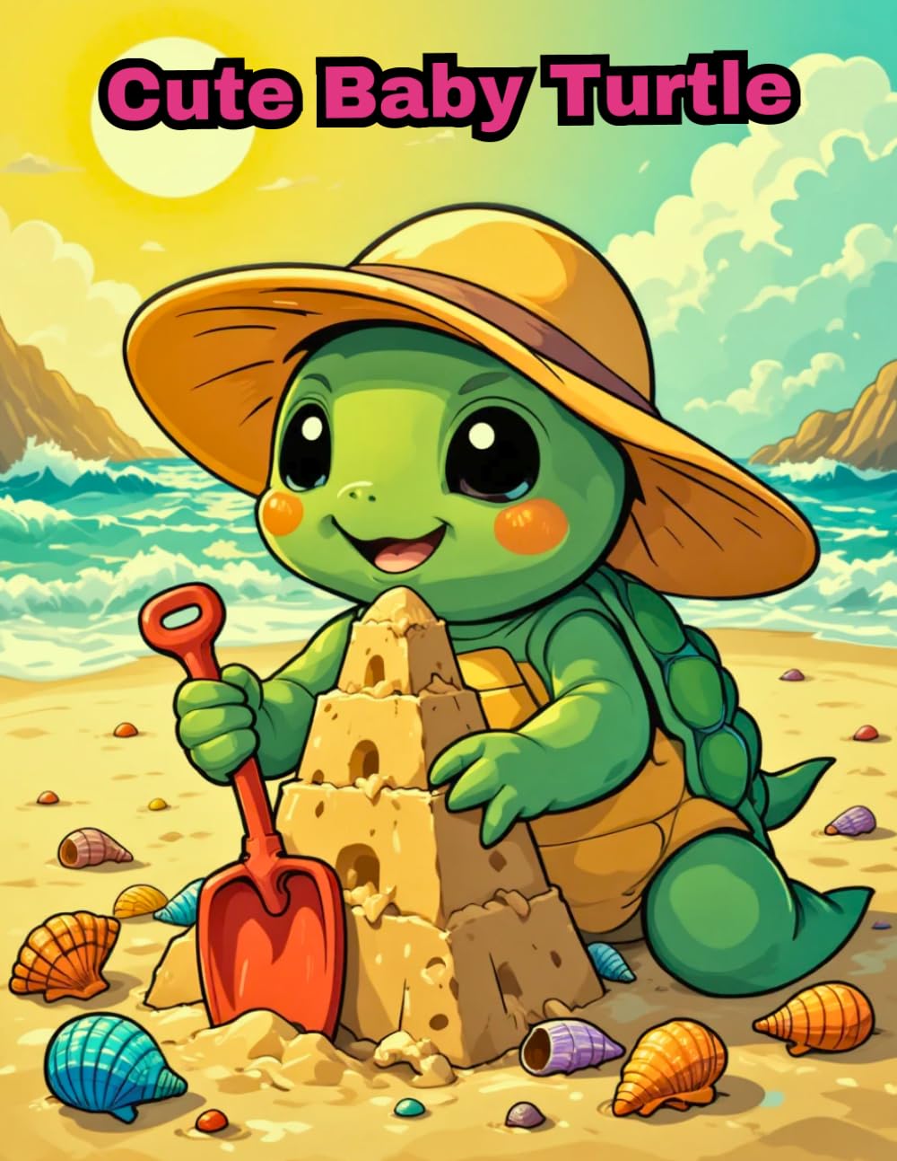 Cute Baby Turtle Coloring Book: 50 Fun Seaside Sandcastle Designs for Boys and Girls (KIDS COLORING)