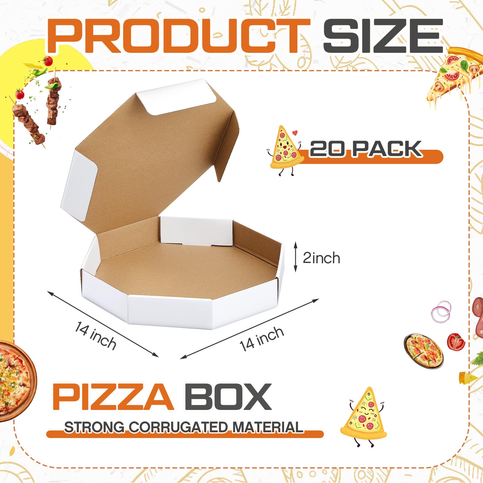 Teenyyou Paquete de 20 cajas octogonales para pizza de 14 x 14 pulgadas, cartón corrugado para pizza, para llevar, a granel, entrega de alimentos, embalaje de regalo, contenedor para llevar, para