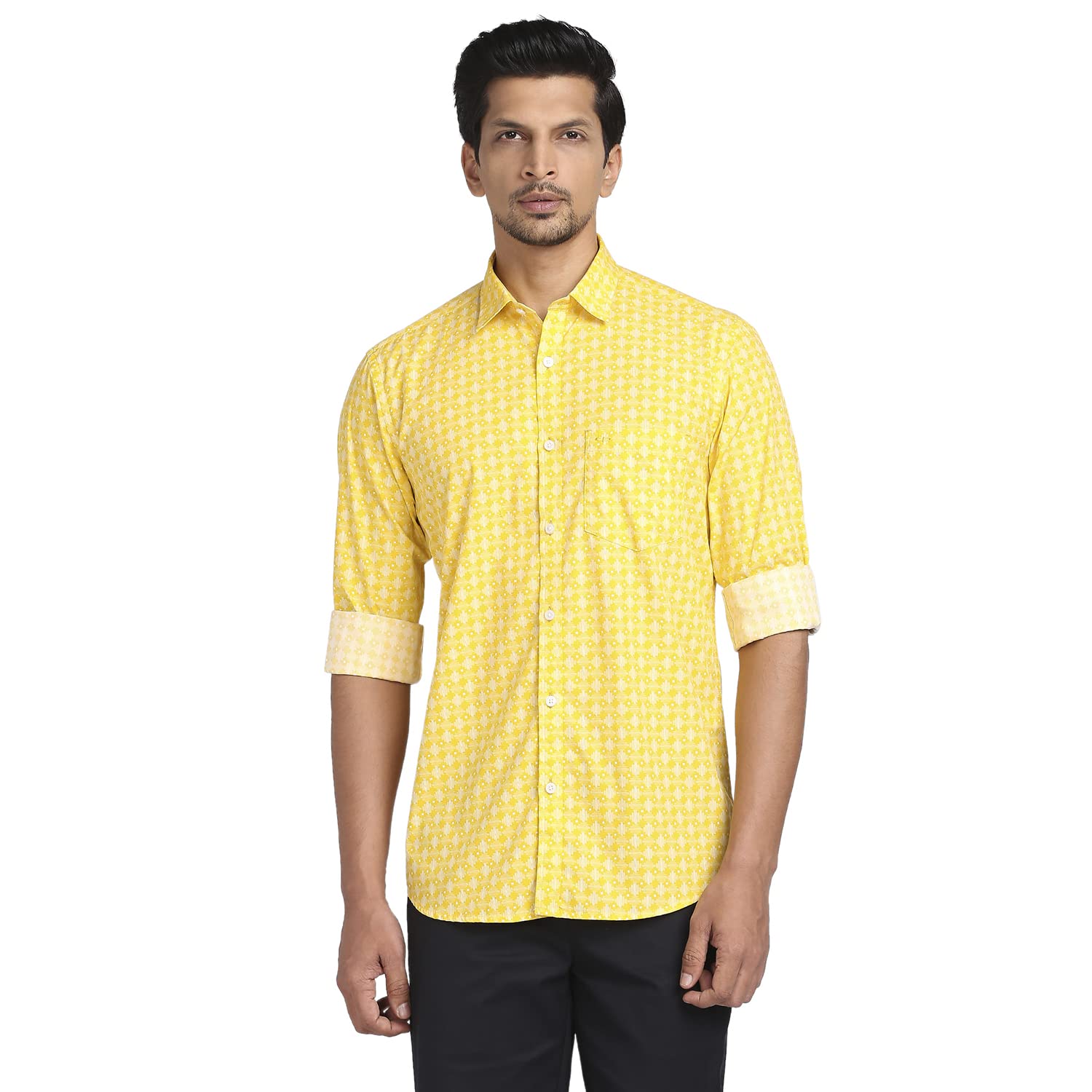 ColorplusColor Plus Men's Full Sleeve Tailored Fit Medium Yellow Casual Shirt