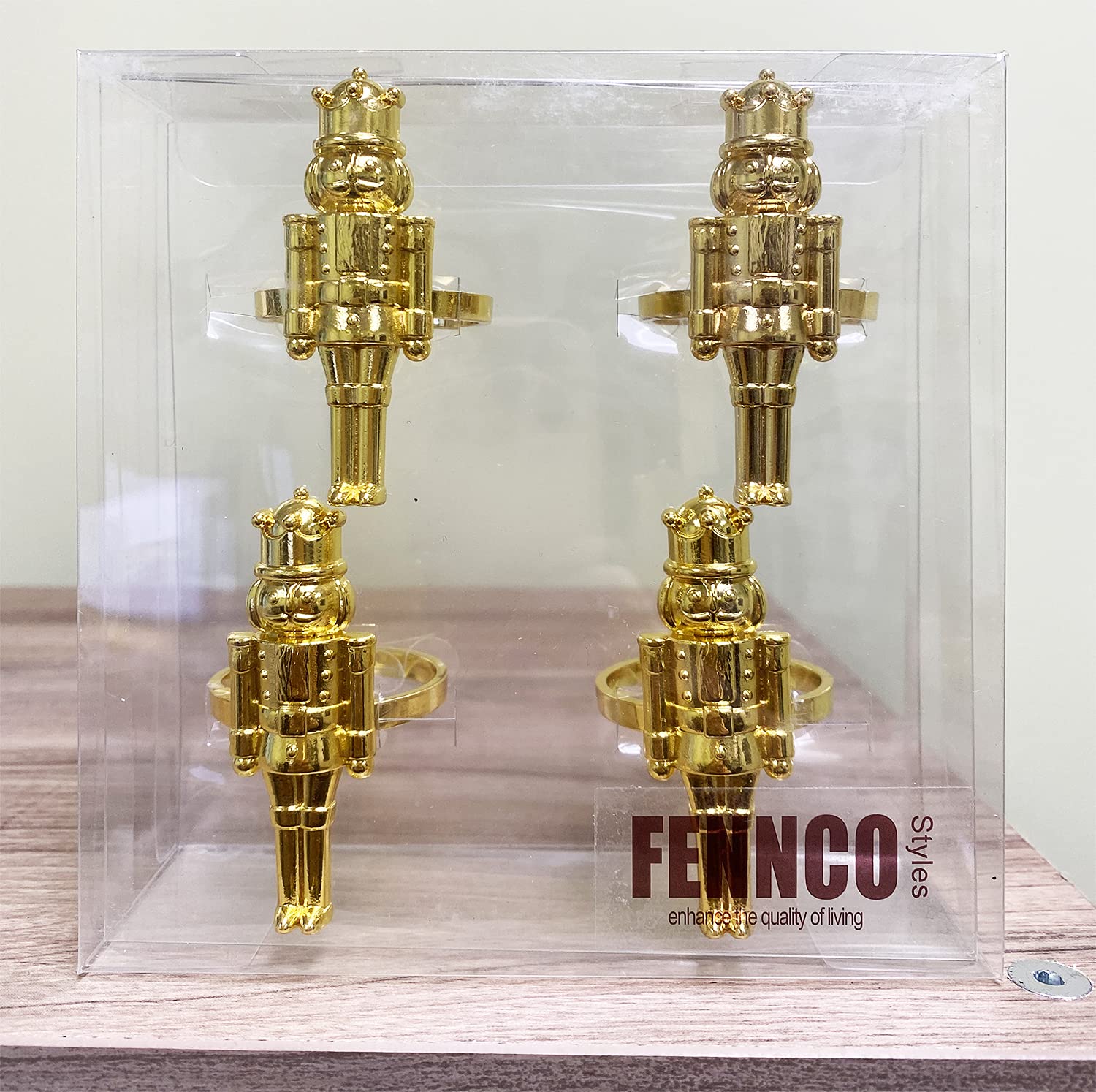 Fennco Styles Nussknacker Serviettenringe, 4 Stück In Dunkelgold – Dekorative Halter Für Weihnachten & Feste