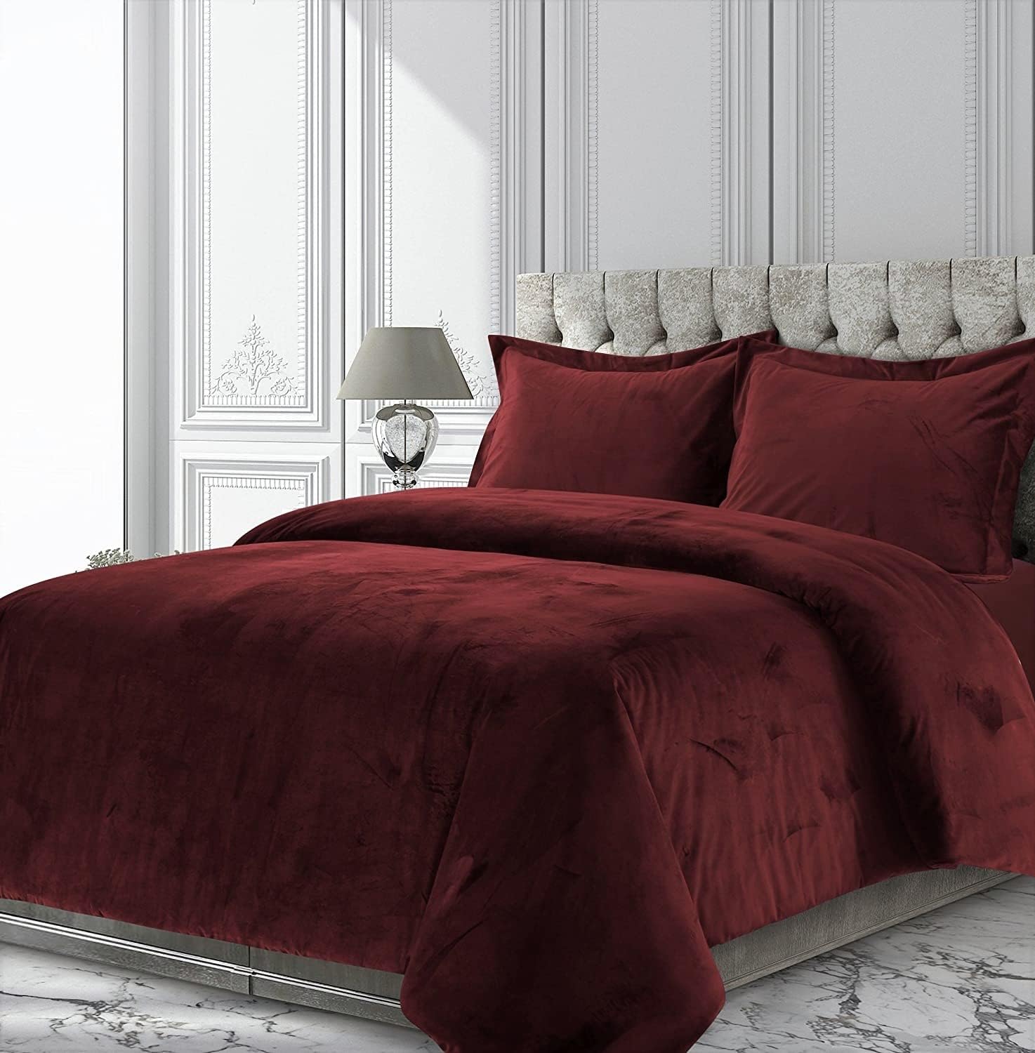 SLEEP WELL SHOP Velvet Wine Comforter Set Super Queen 3