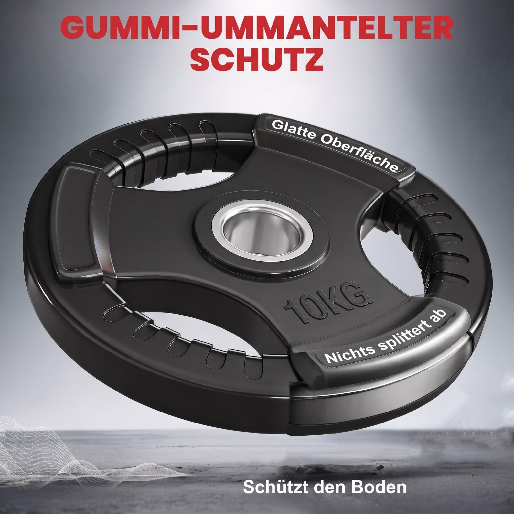 SPORTNOW Hantelscheiben 2er-Set, Tri-Grip gummierte Olympiascheiben, bodenschonender Gewichtsscheiben mit 5 cm Bohrung, drei Griffen, für Gewichtheben, Krafttraining