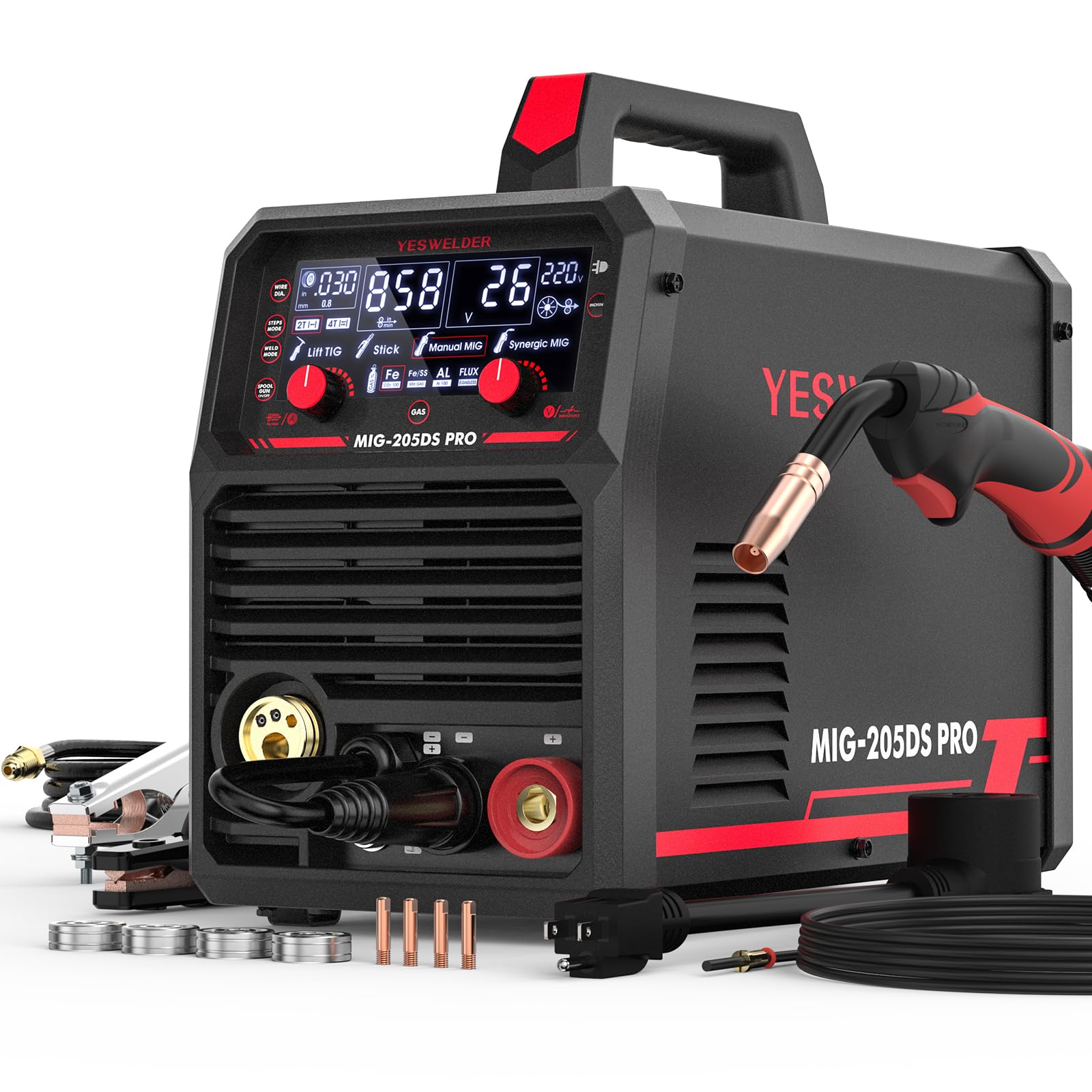 YESWELDER MIG-205DS PRO MIG Welder, 200Amp 110/220V Dual Voltage MIG Welding Machine, 5 in 1 Gas MIG/Flux Core MIG/Spool Gun MIG/Lift TIG/Stick Multiprocess Aluminum MIG Welder, Spool Gun CompatibleYESWELDER MIG-205DS PRO MIG Welder, 200Amp 110…