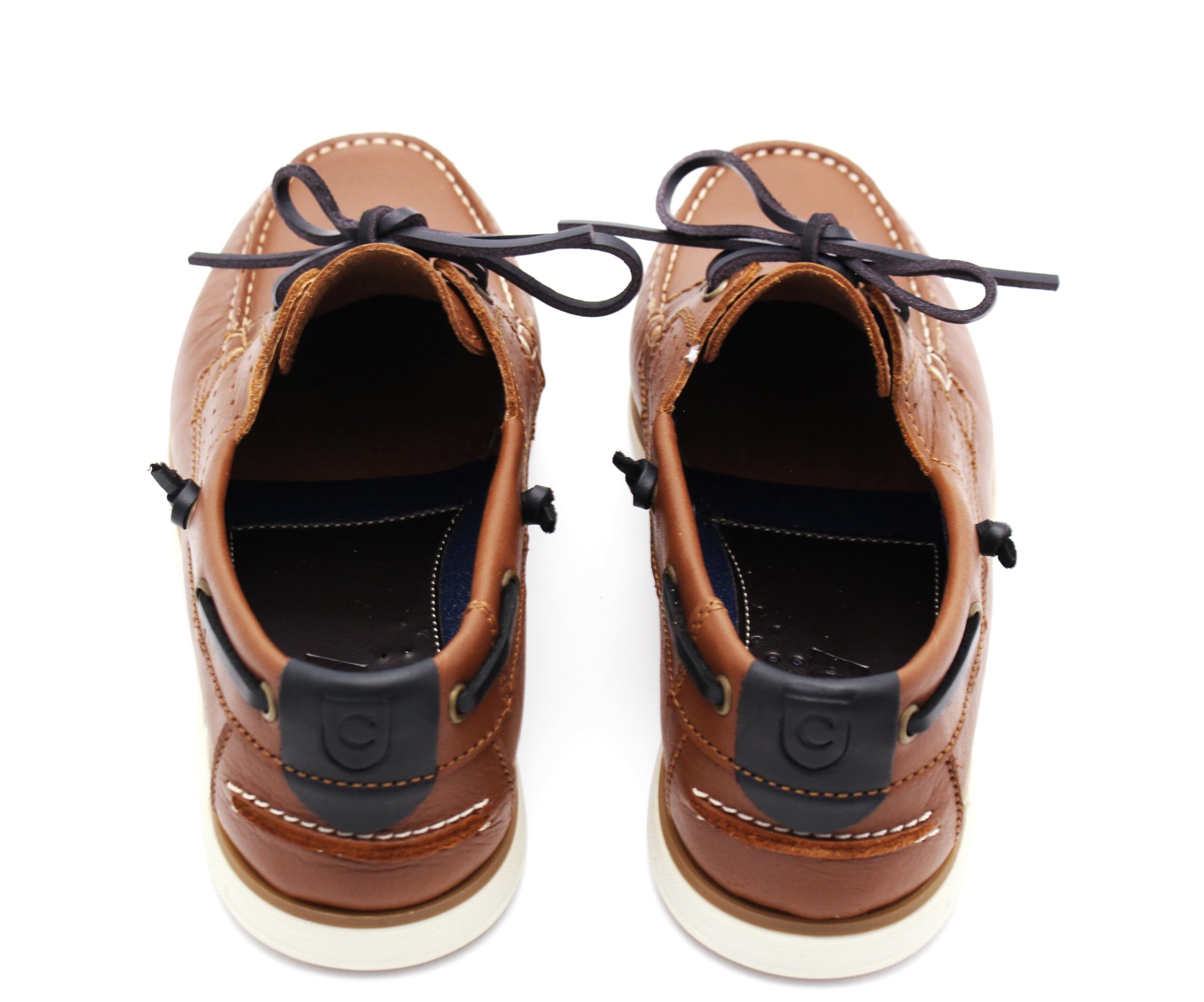 Chaussures bateau en cuir véritable pour homme Mocassins plats avec lacets en cuir en bleu foncé et marron 2 Eye Boat Shoes